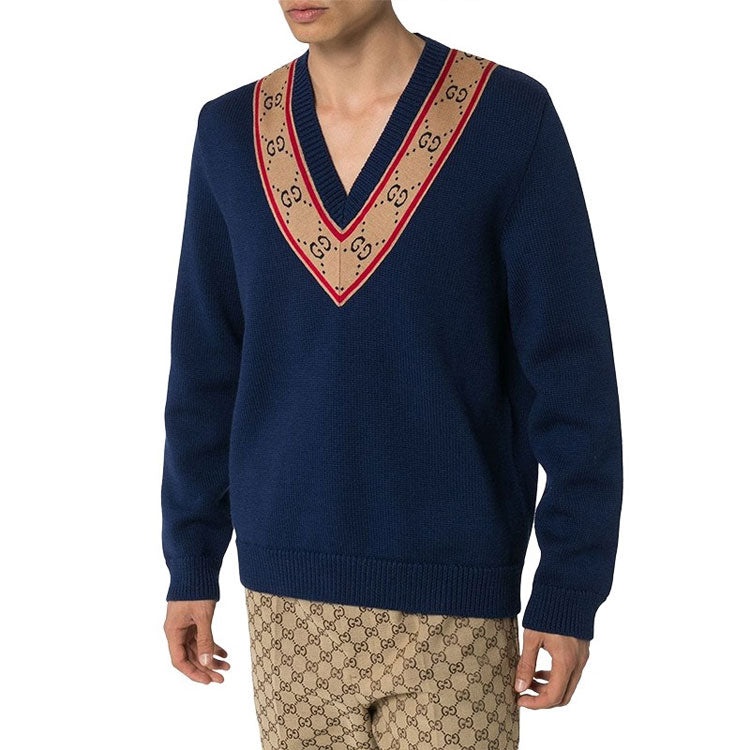 Gucci GG V-neck Wool Sweater 'Blue' 577089-XKAUO-4912 - 4