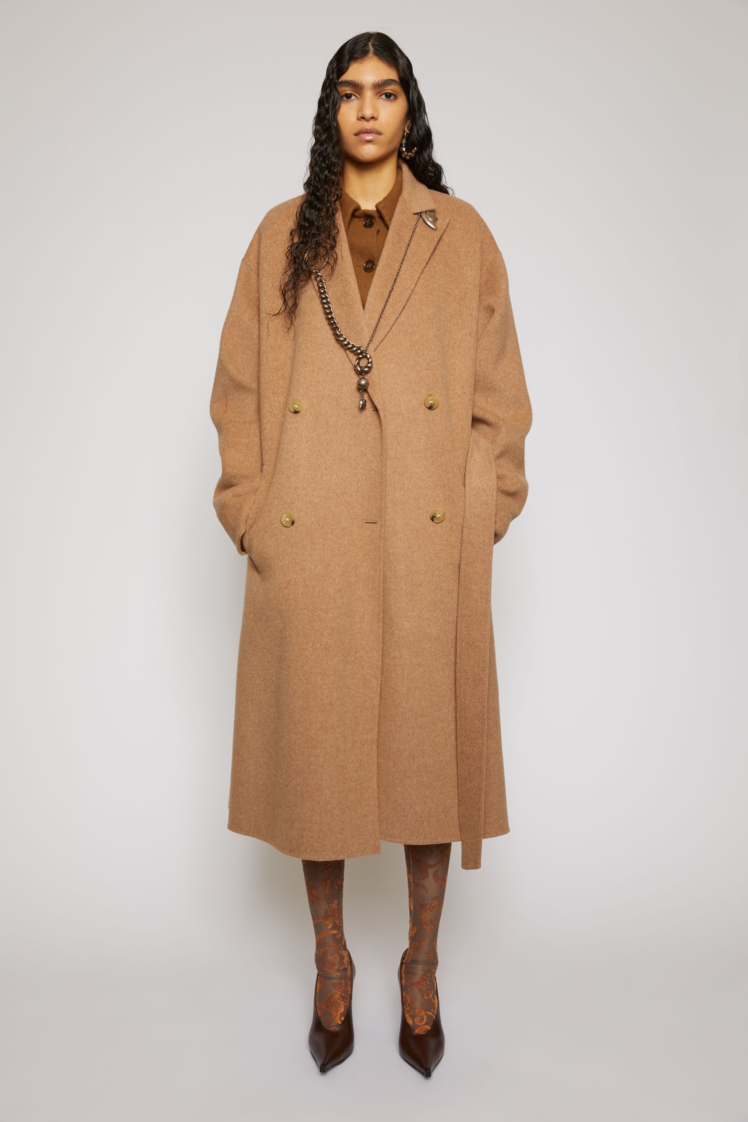 Belted wool coat camel melange - 5