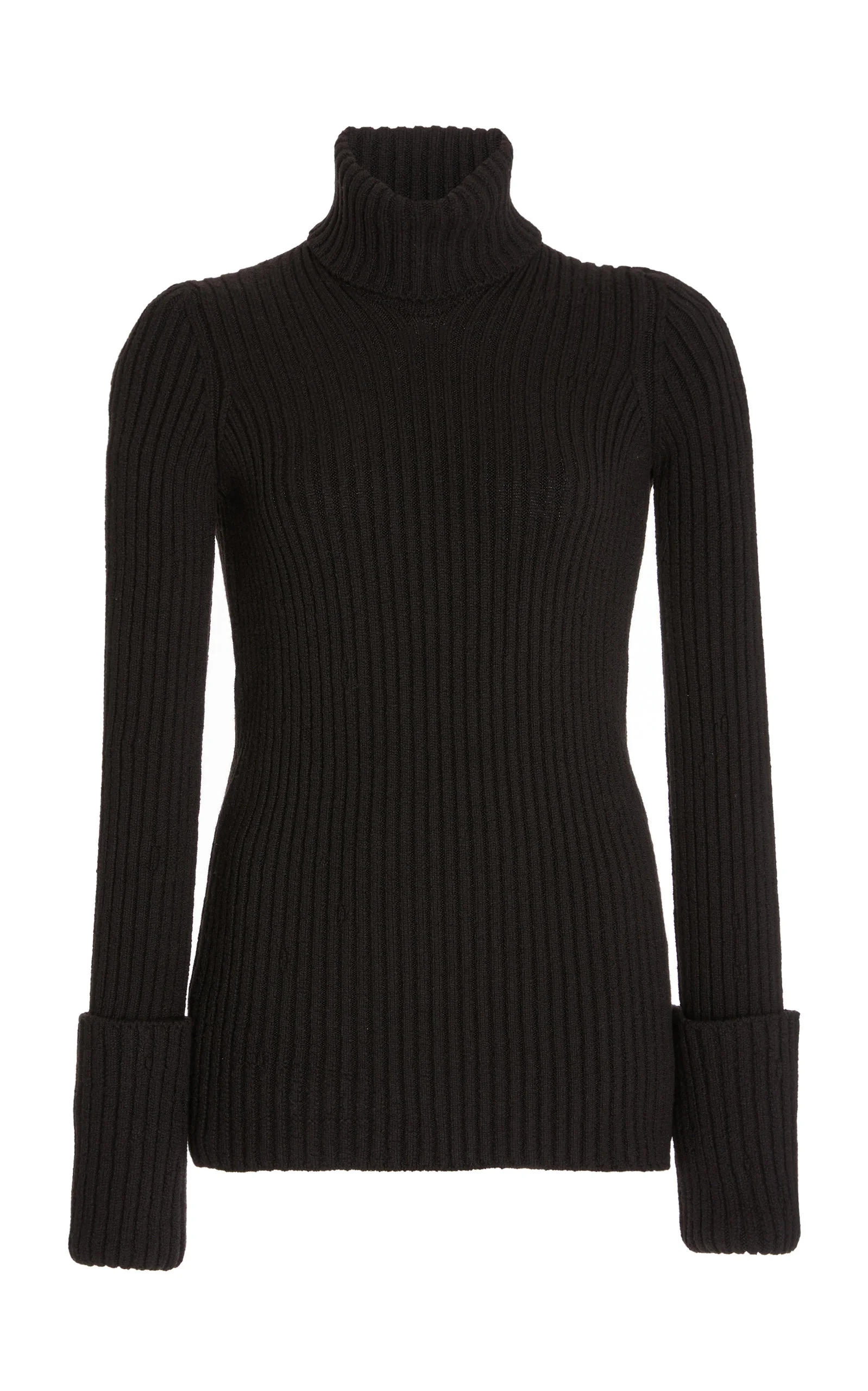 Ribbed-Knit Wool Turtleneck Sweater brown - 1