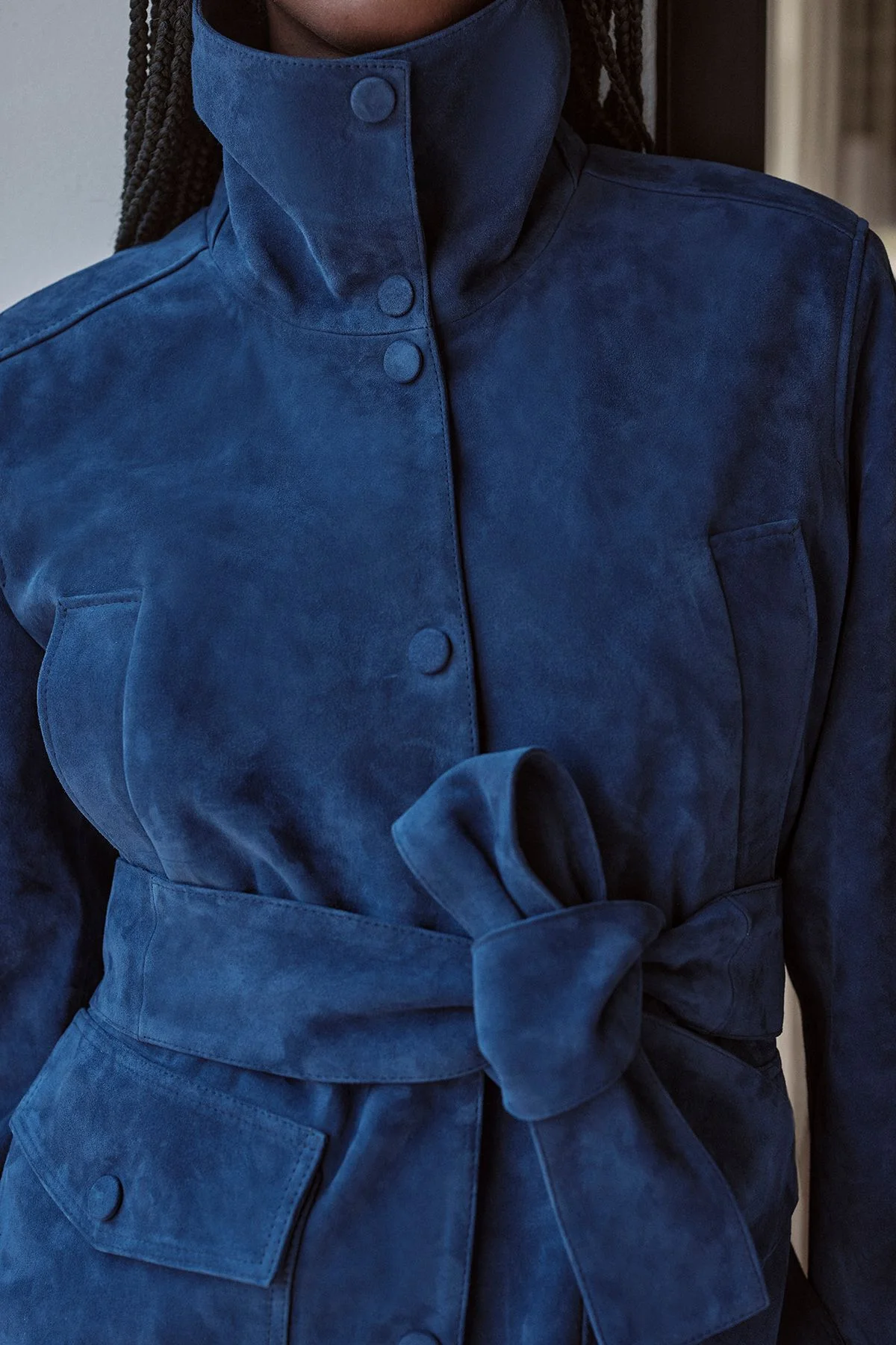 Suede High Collar Pocket Jacket - 1
