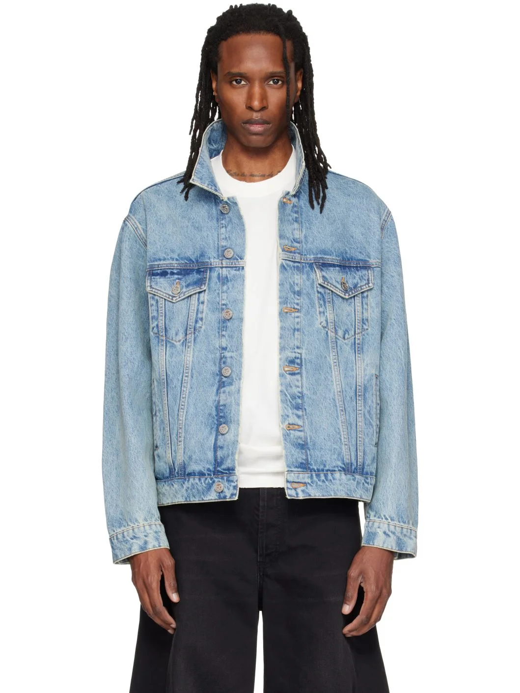 Blue Fitted Denim Jacket - 1