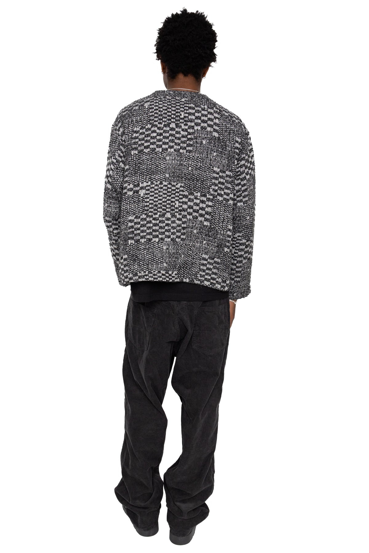 Knit Cardigan Block Jacquard - Black/White - 5
