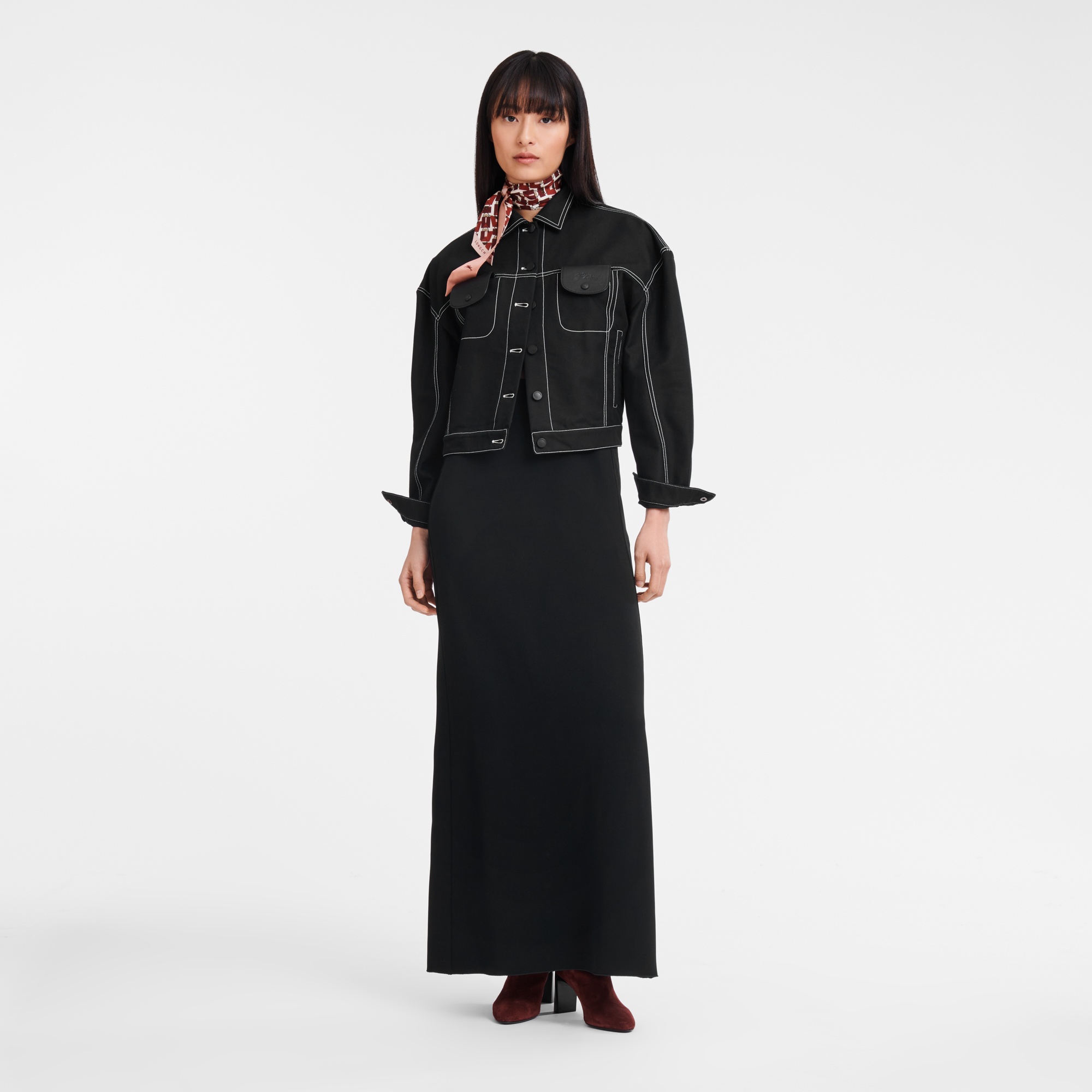 Topstitching short jacket Black - Gabardine - 2