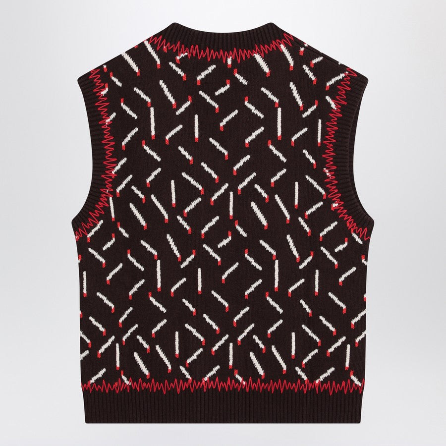 Bottega Veneta Men Brown Jacquard Vest With Matchstick Pattern - 2