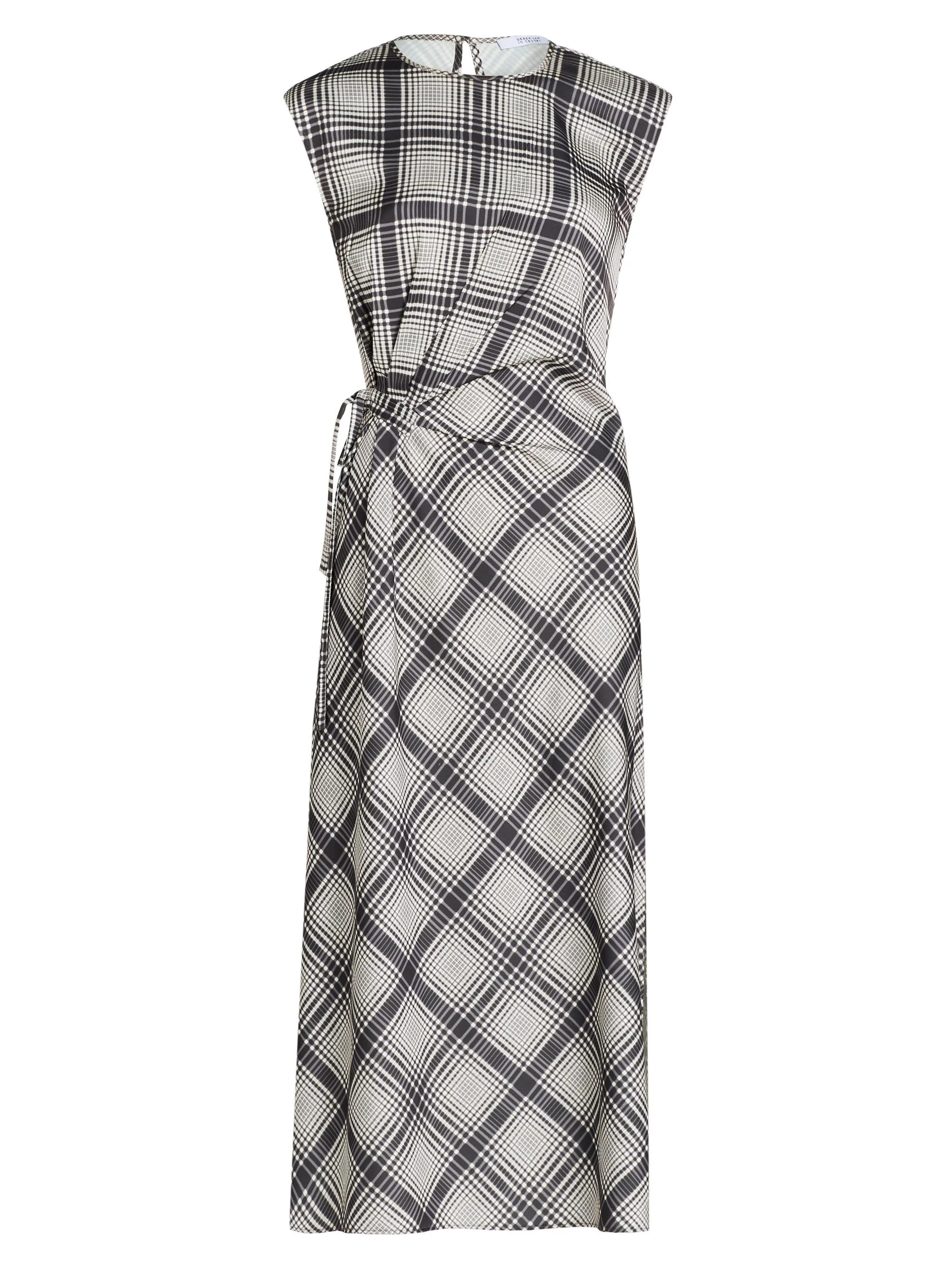 Women's Adelita Check Crêpe Satin Midi-Dress - Black Shark Ecru - 1