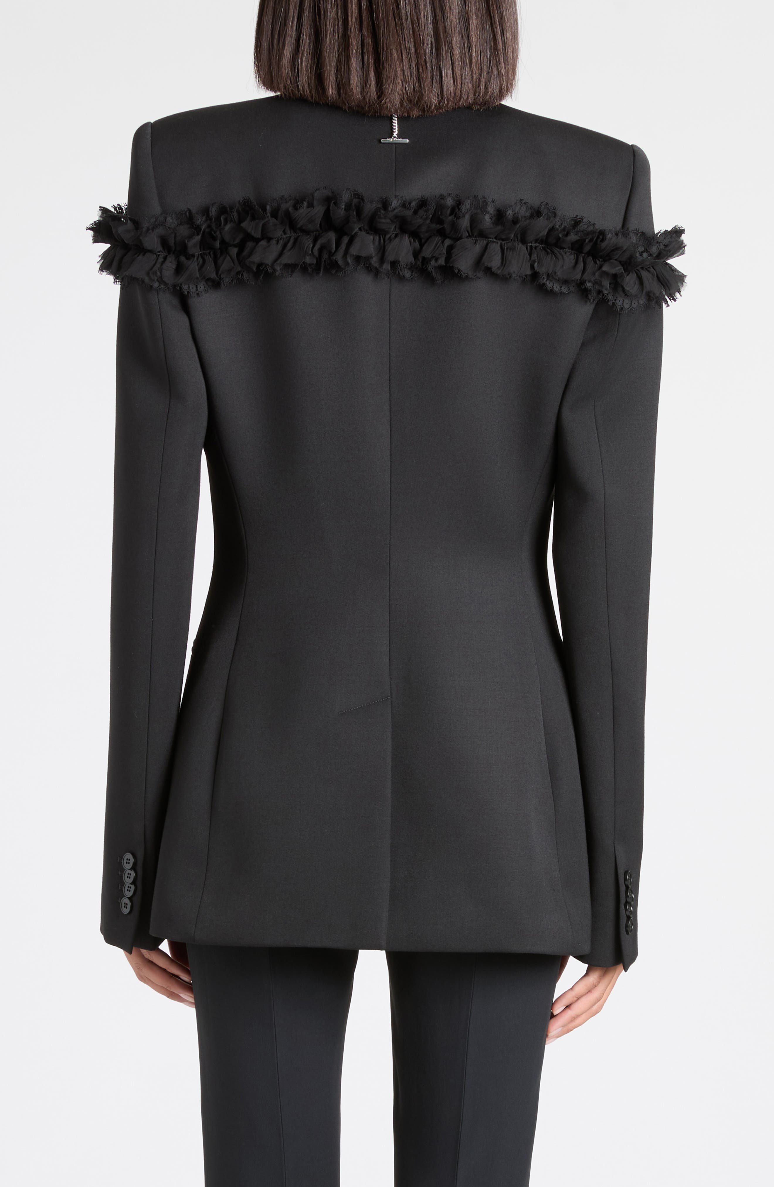 McQueen Slashed Ruffle Wool Blazer in Black at Nordstrom - 2