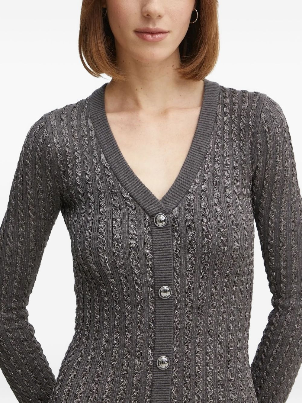 cable-knit button-front midi dress - 3