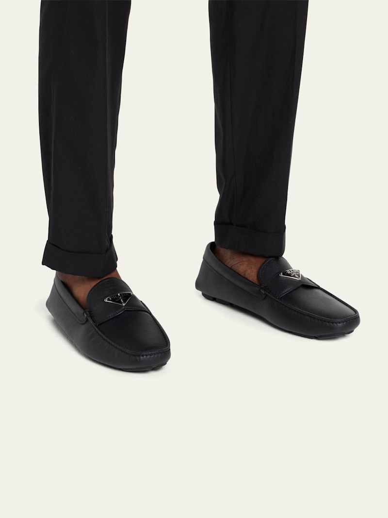 Prada Men's Triangle Logo Leather Drivers outlook