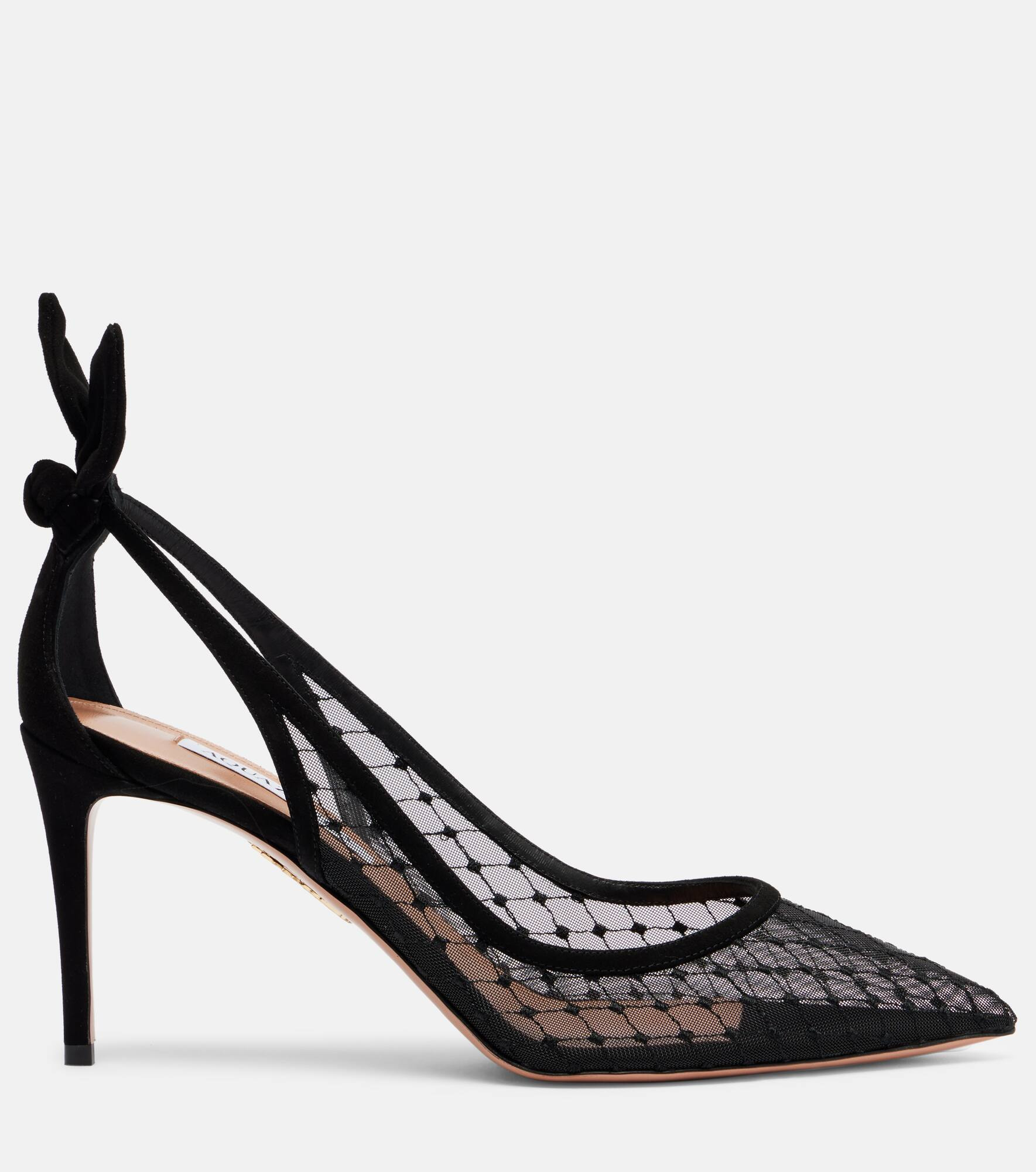 Bow Tie 85 suede-trimmed mesh pumps - 4