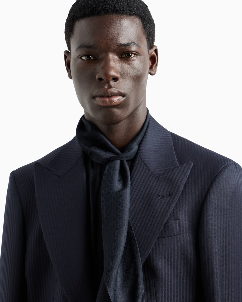 Wool satin blazer with alternating stripes and peak lapels 6