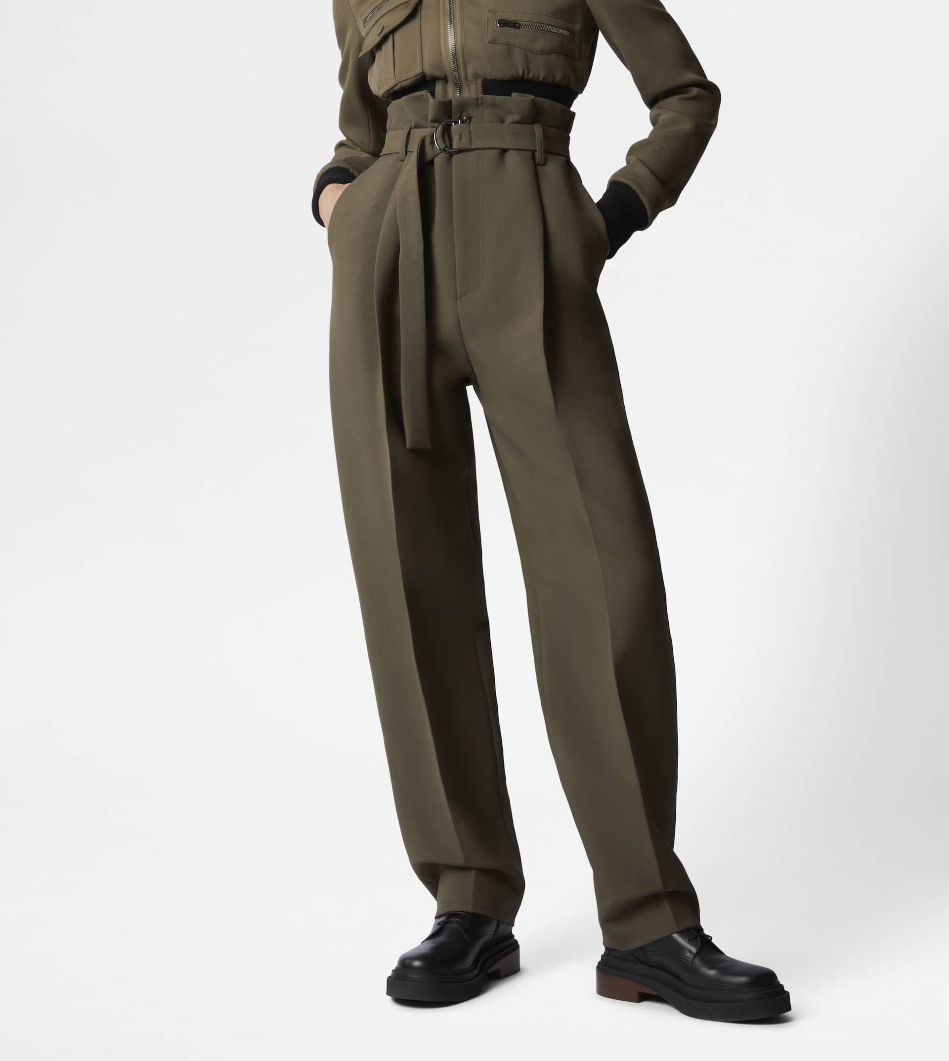 PANTS IN WOOL WITH DARTS - GREEN - 7