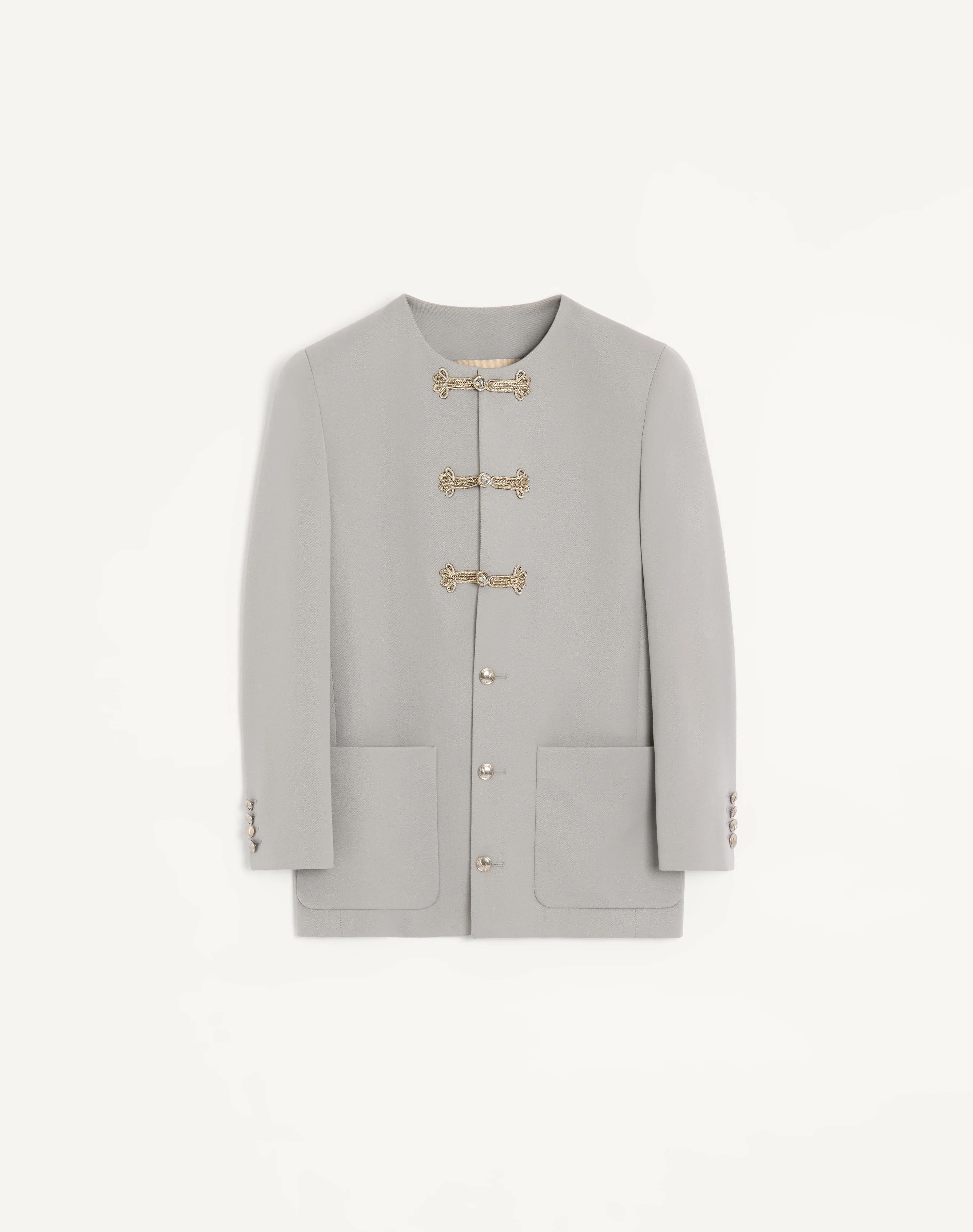 VALENTINO DIAGONAL WOOL JACKET WITH EMBROIDERED FROG CLOSURES - 1