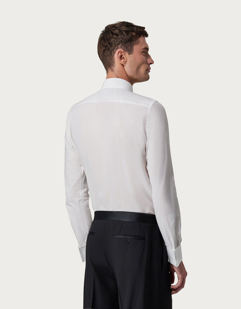 WHITE COTTON PLEATED REGULAR FIT DRESS SHIRT 3