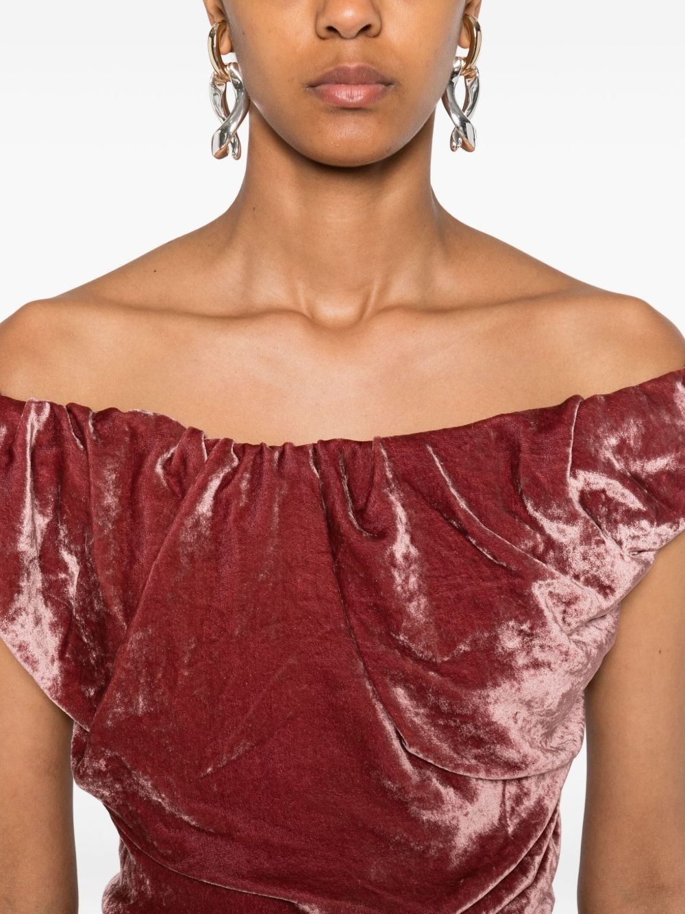 off-shoulder velvet midi dress - 5