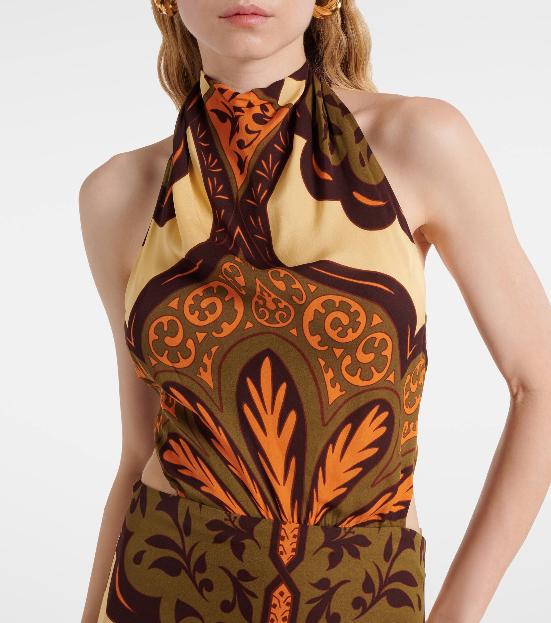 Halterneck printed silk maxi dress - 4