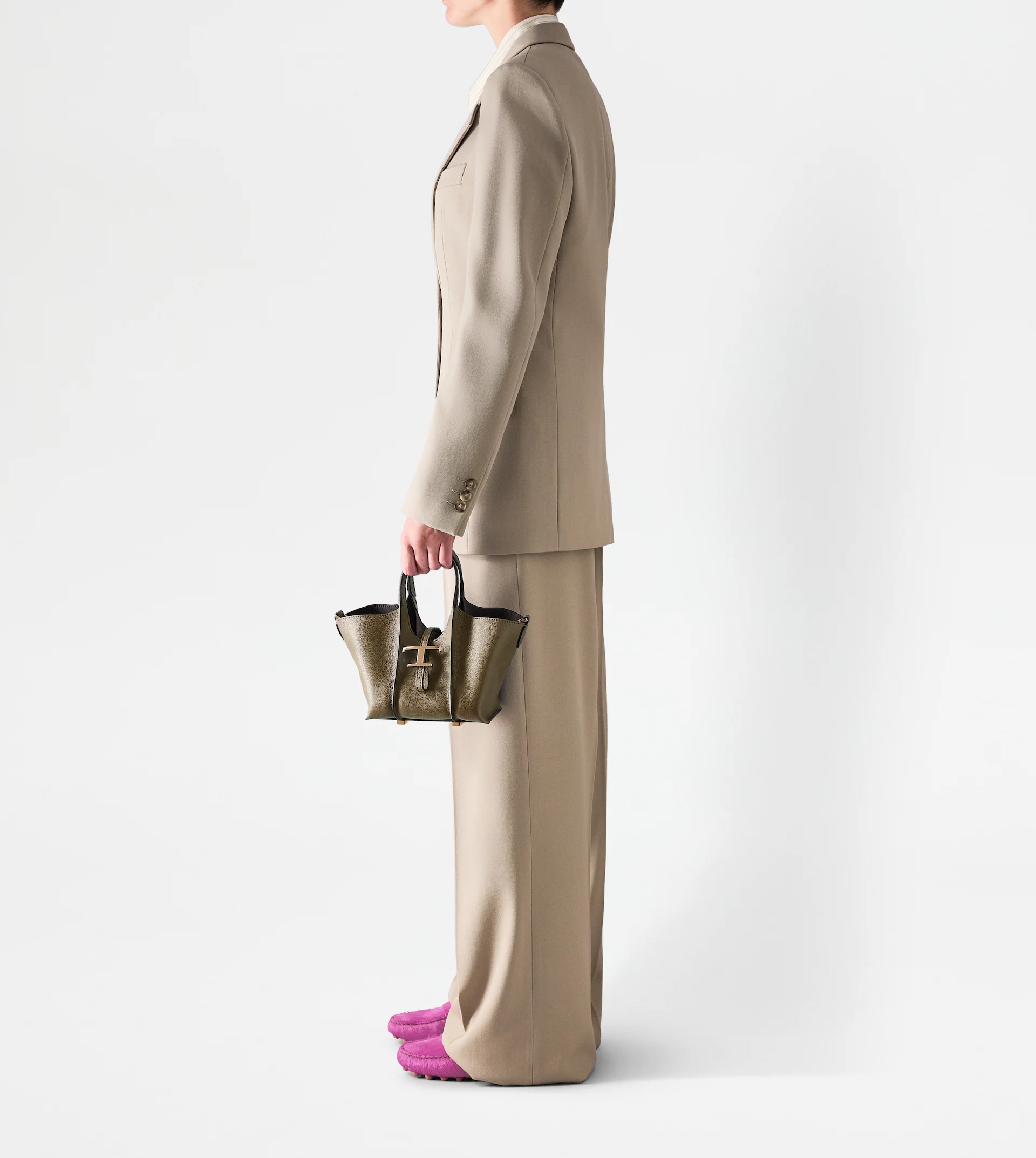 T TIMELESS SHOPPING BAG IN LEATHER MICRO - BEIGE - 3