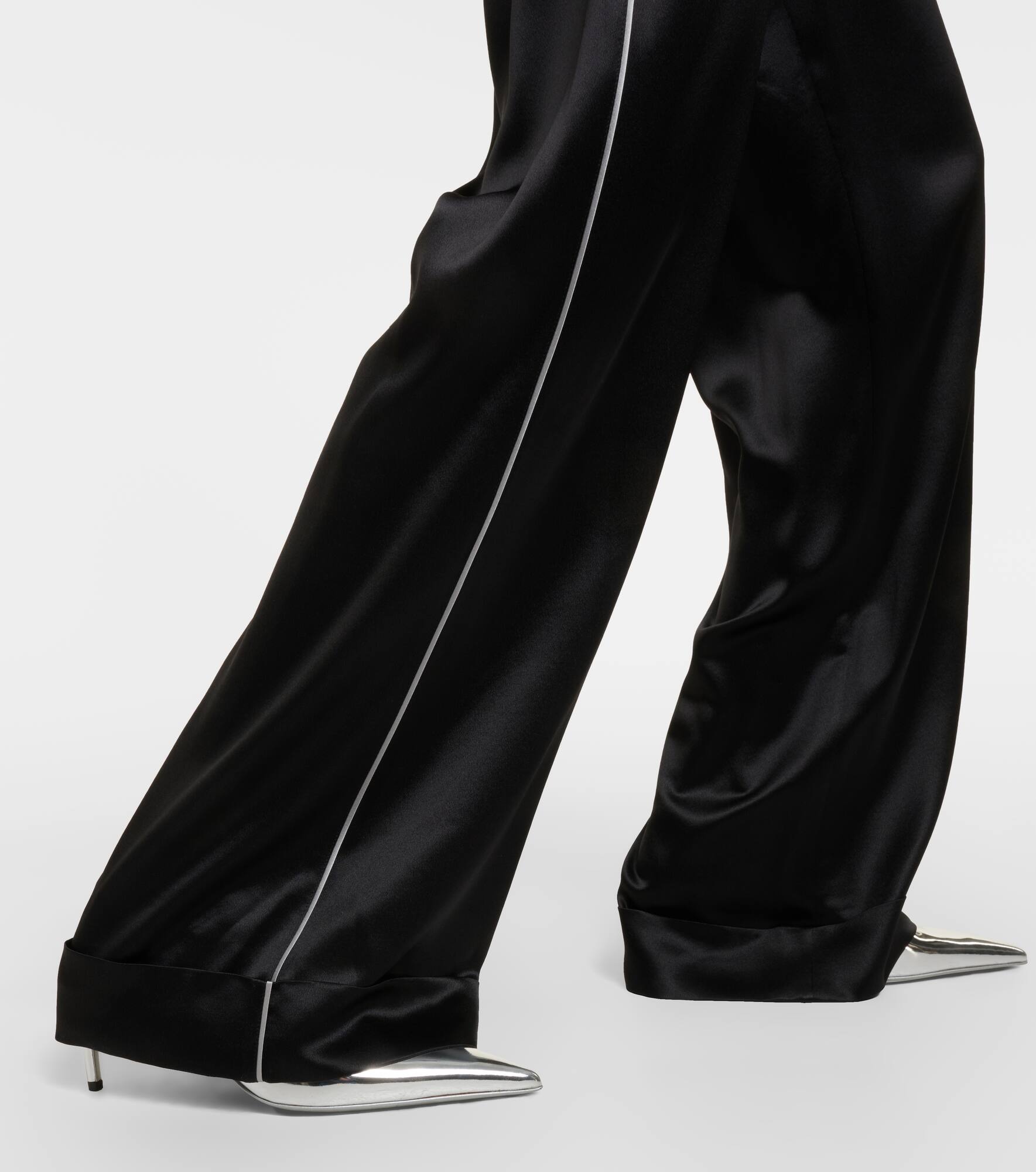 High-rise silk-blend wide-leg pants - 5