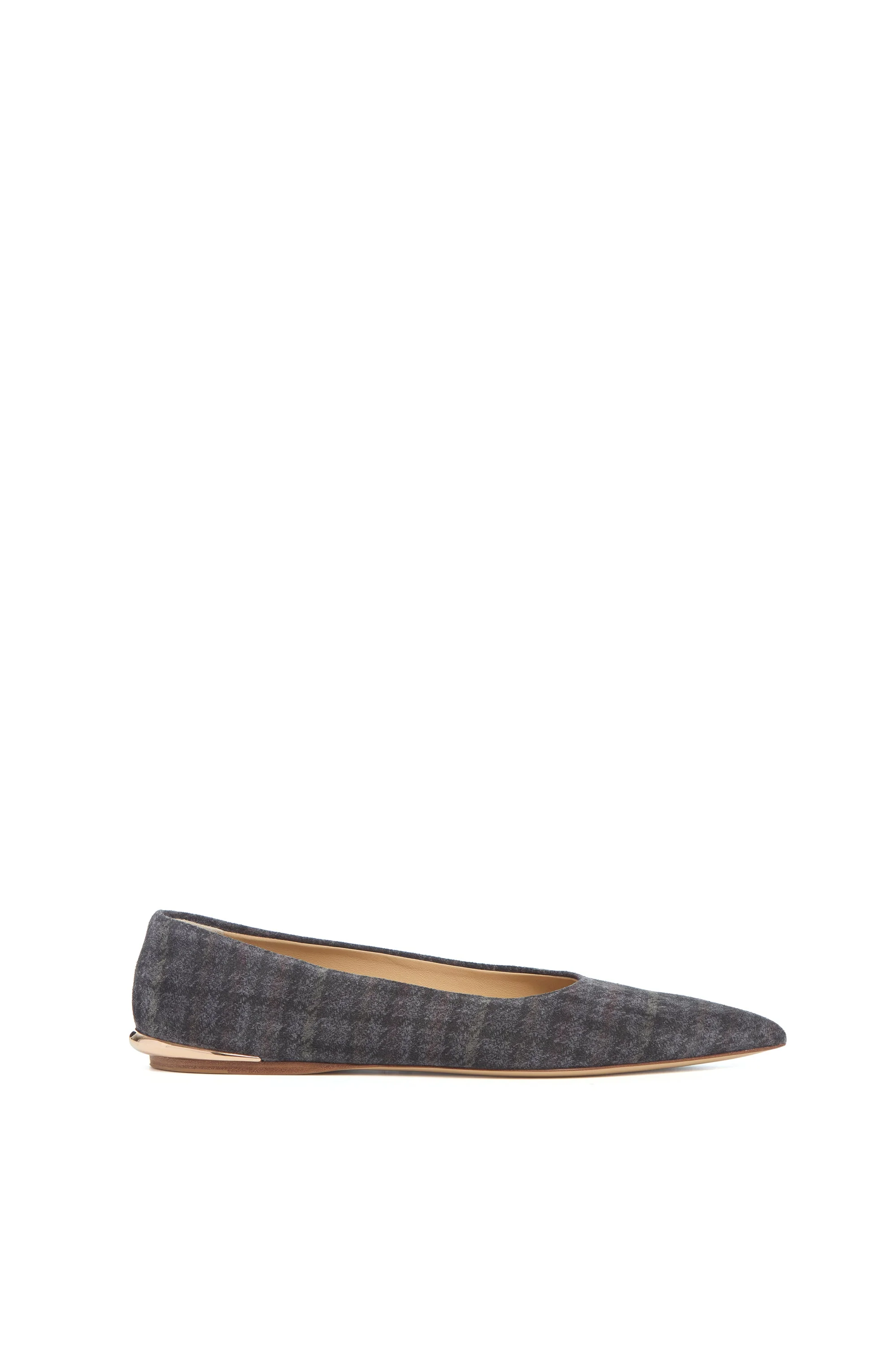 Fleur Flat in Charcoal Multi Suede Houndstooth - 1