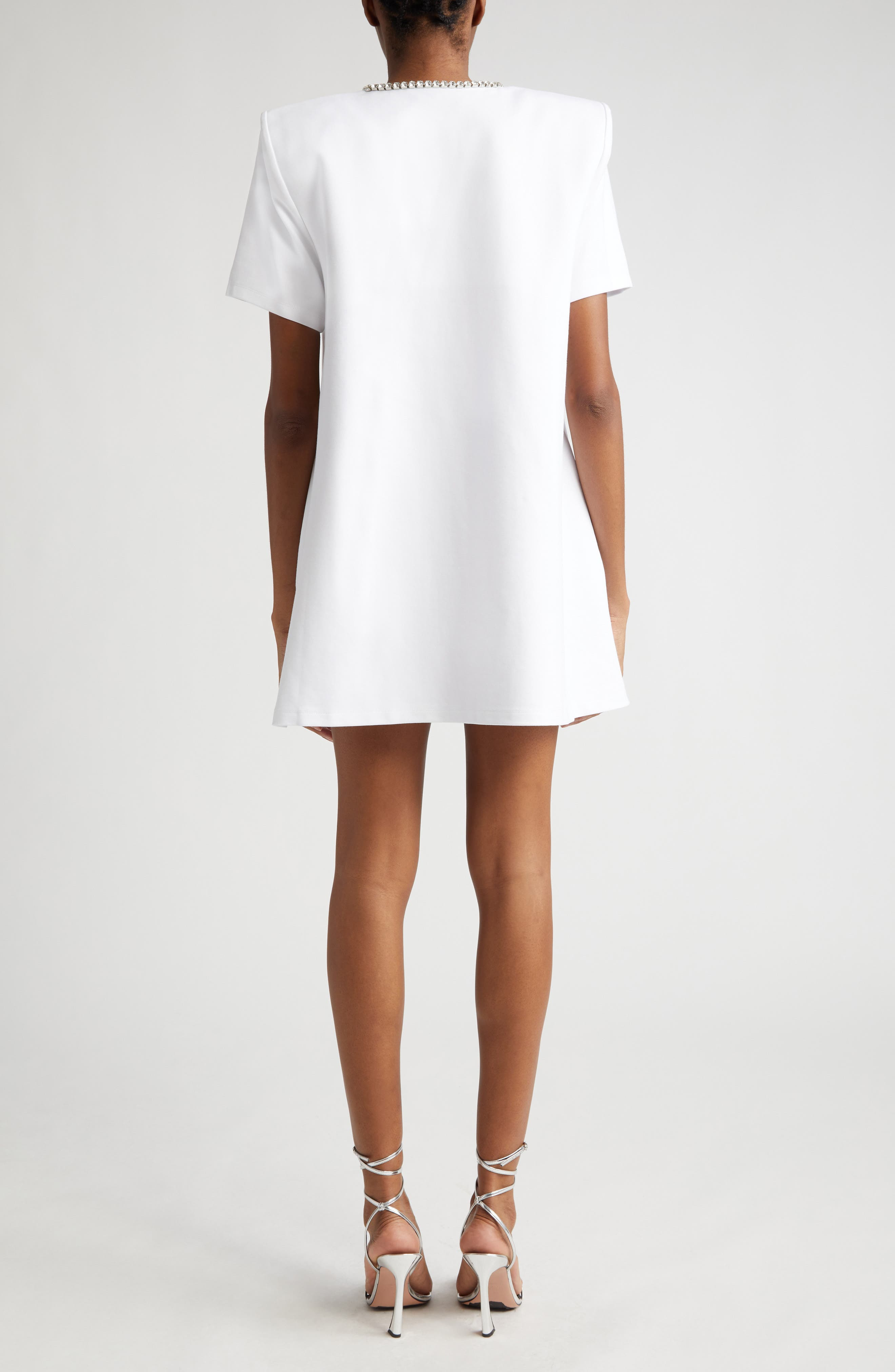 Crystal Bow V-Neck Ponte Knit T-Shirt Minidress - 2