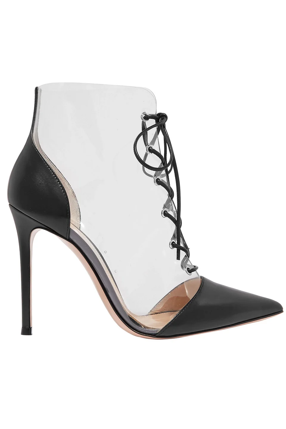 Lace-up leather-paneled PVC ankle boots - 1