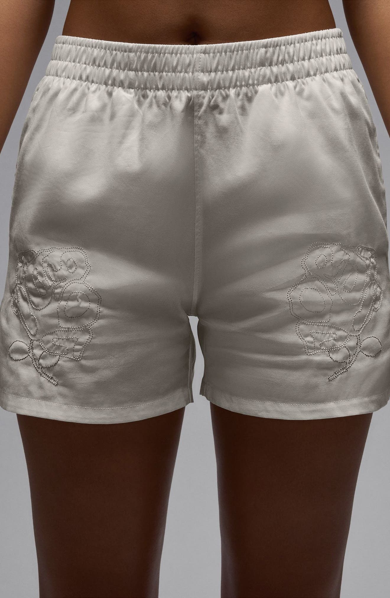 Jordan Rose Embroidered Cotton Shorts in Sail at Nordstrom - 5