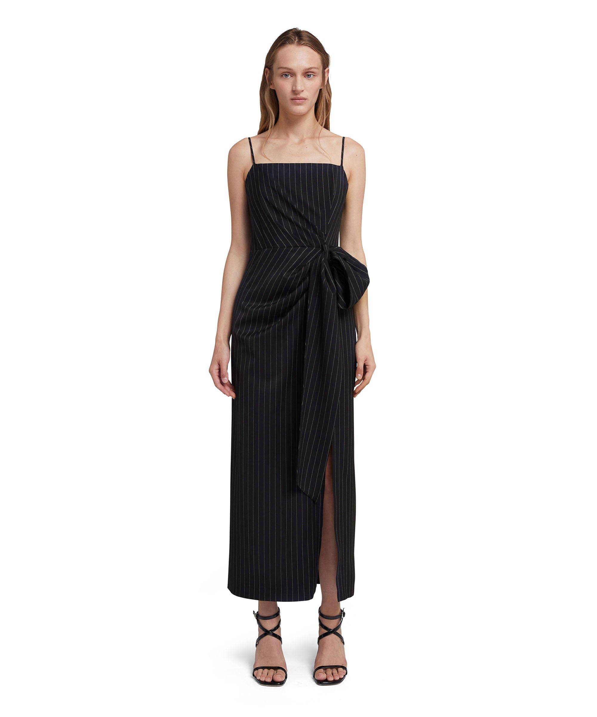 Fresh wool pinstripe slip dress with knotted waist - 2