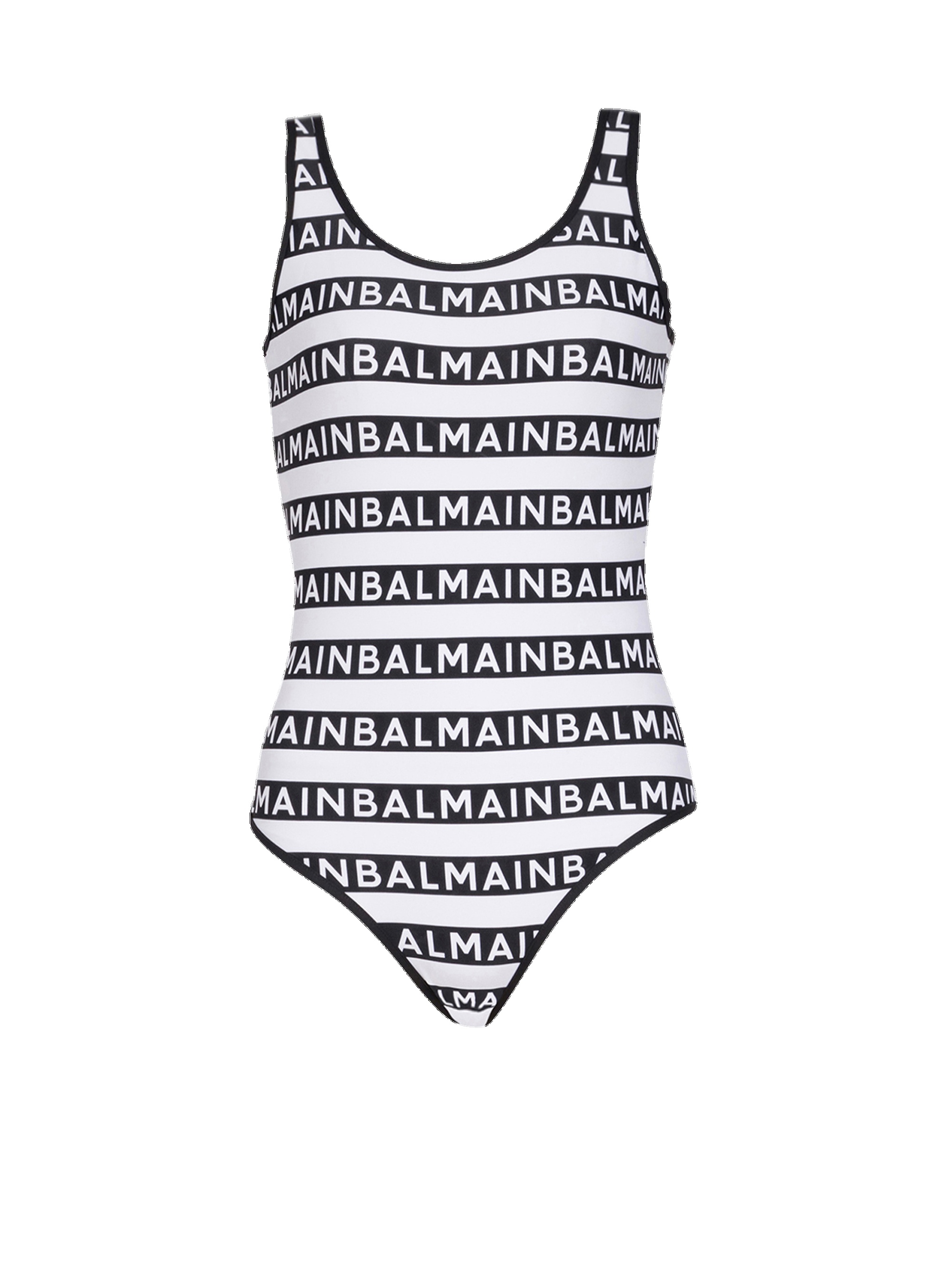 Bicolor swimsuit with Balmain monogram - 1