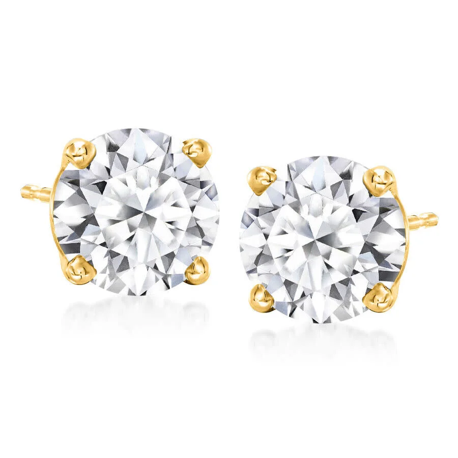 Brilliant Diamond - Brilliant Diamond 3.50 Carat Round Cut Lab Grown Diamond Stud Earrings in 14K Yellow Gold, H Color, - 1