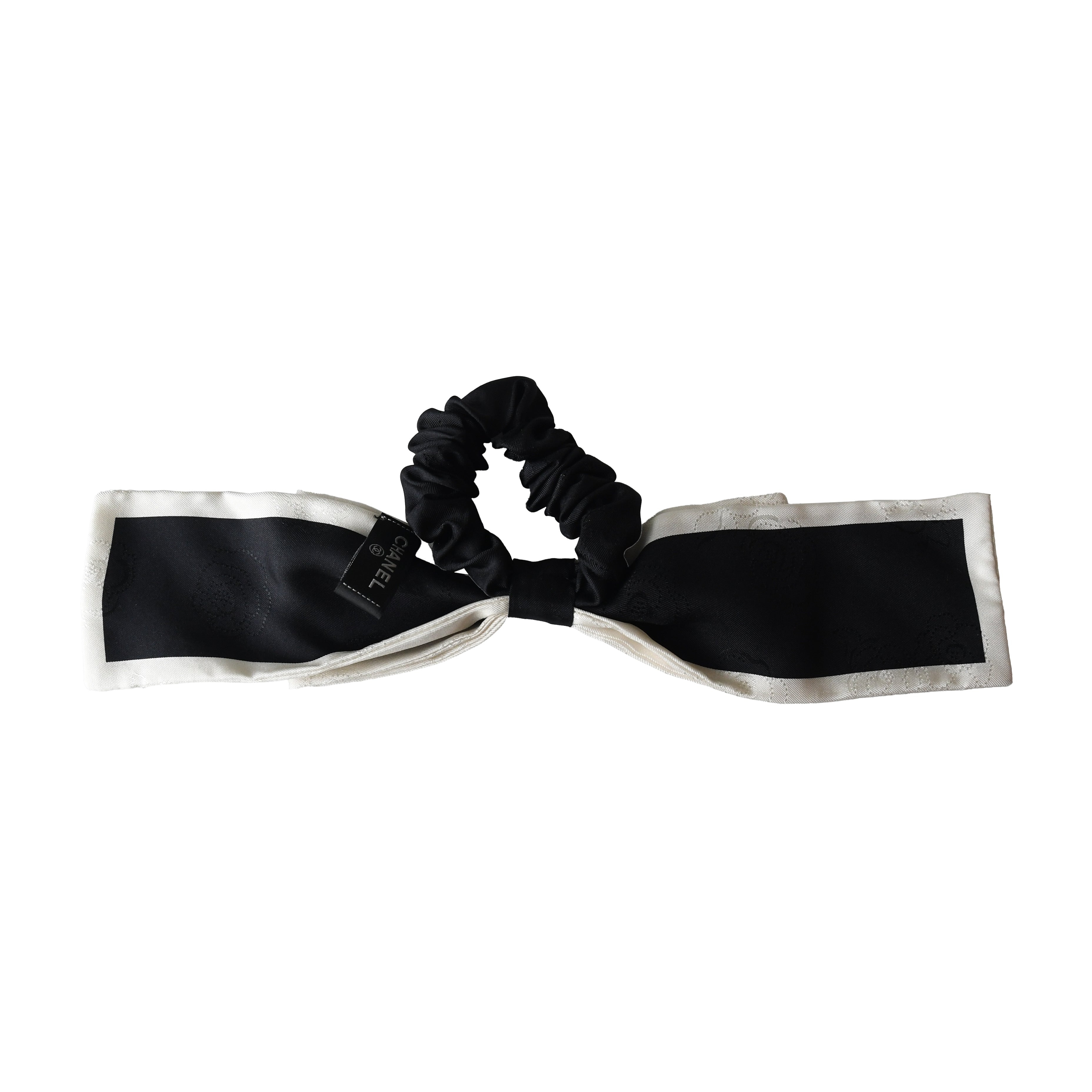 Chanel Silk Hair Tie Black Ivory - 3