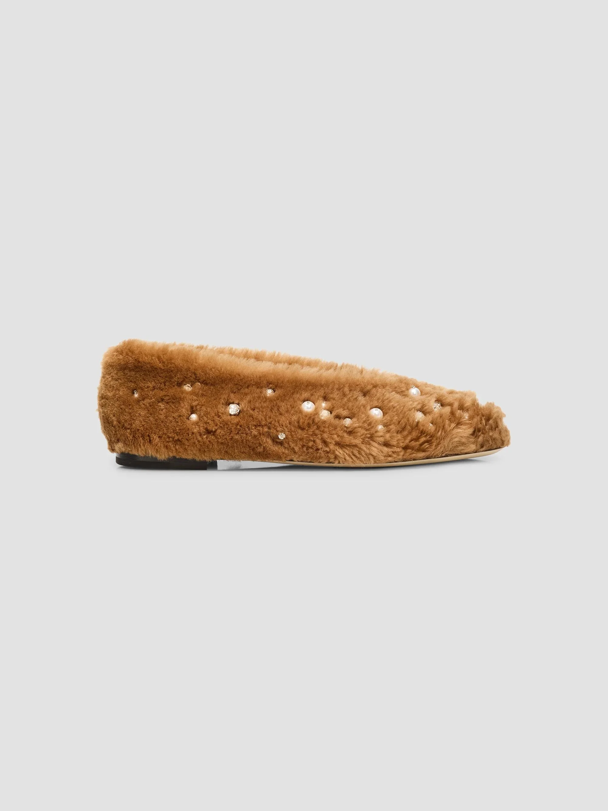 Women's Imitation Pearl-Embellished Shearling Flats - Teddy Mix - 1