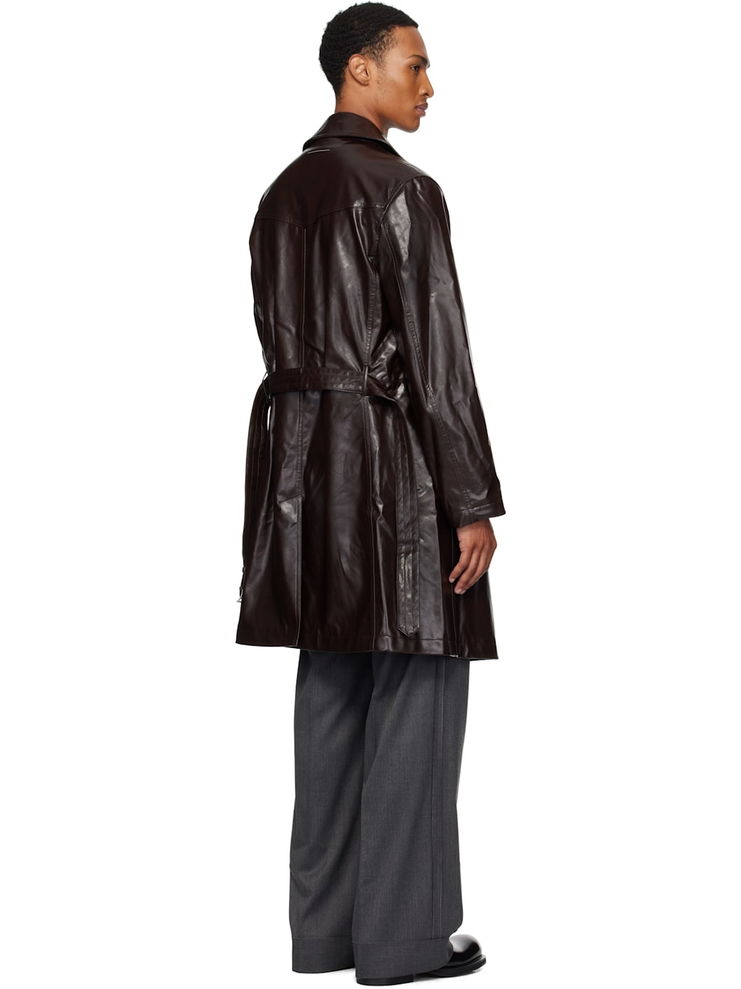 Burgundy Double-Breasted Faux-Leather Jacket - 3