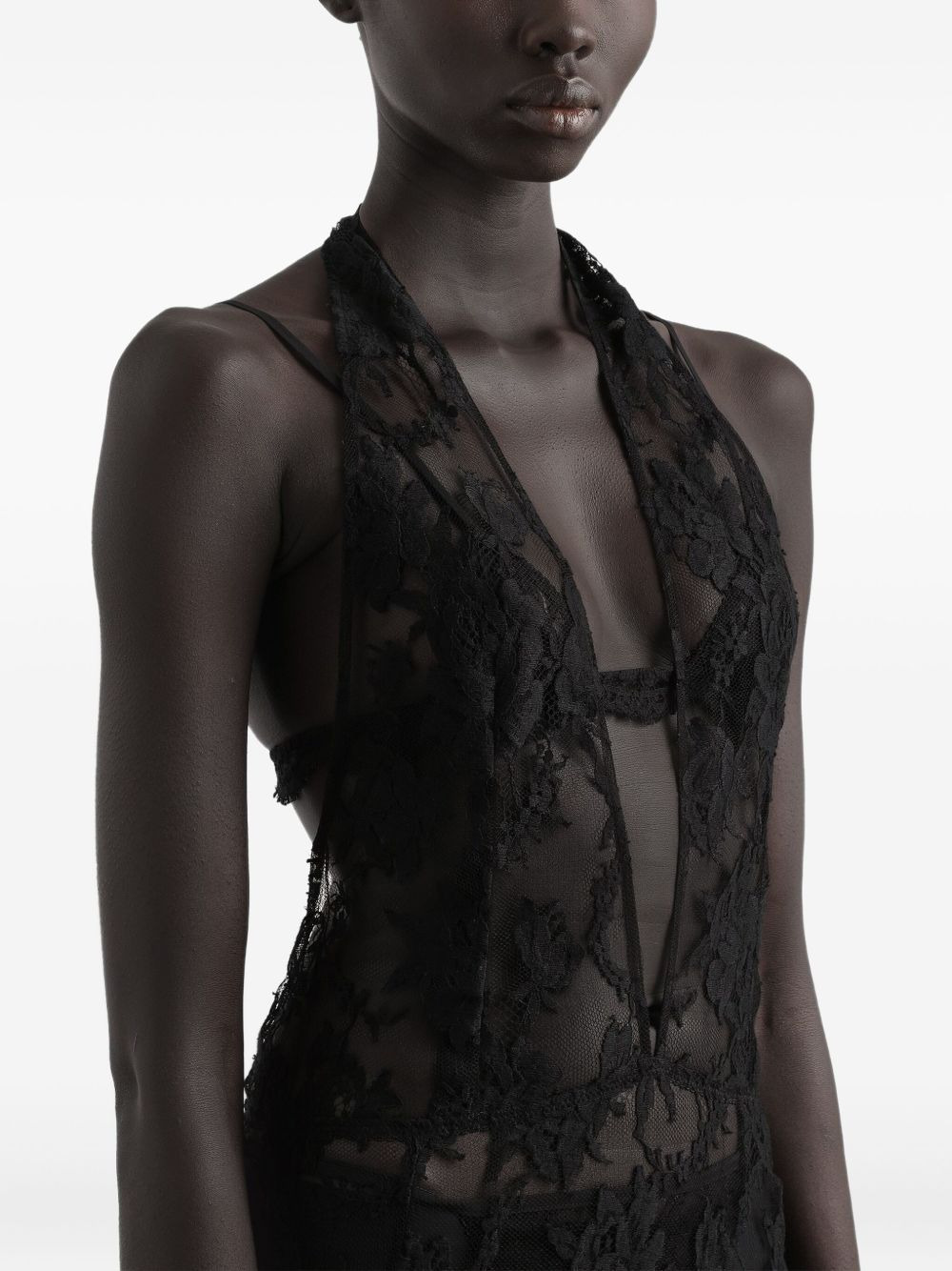 feather-trimmed lace dress - 4