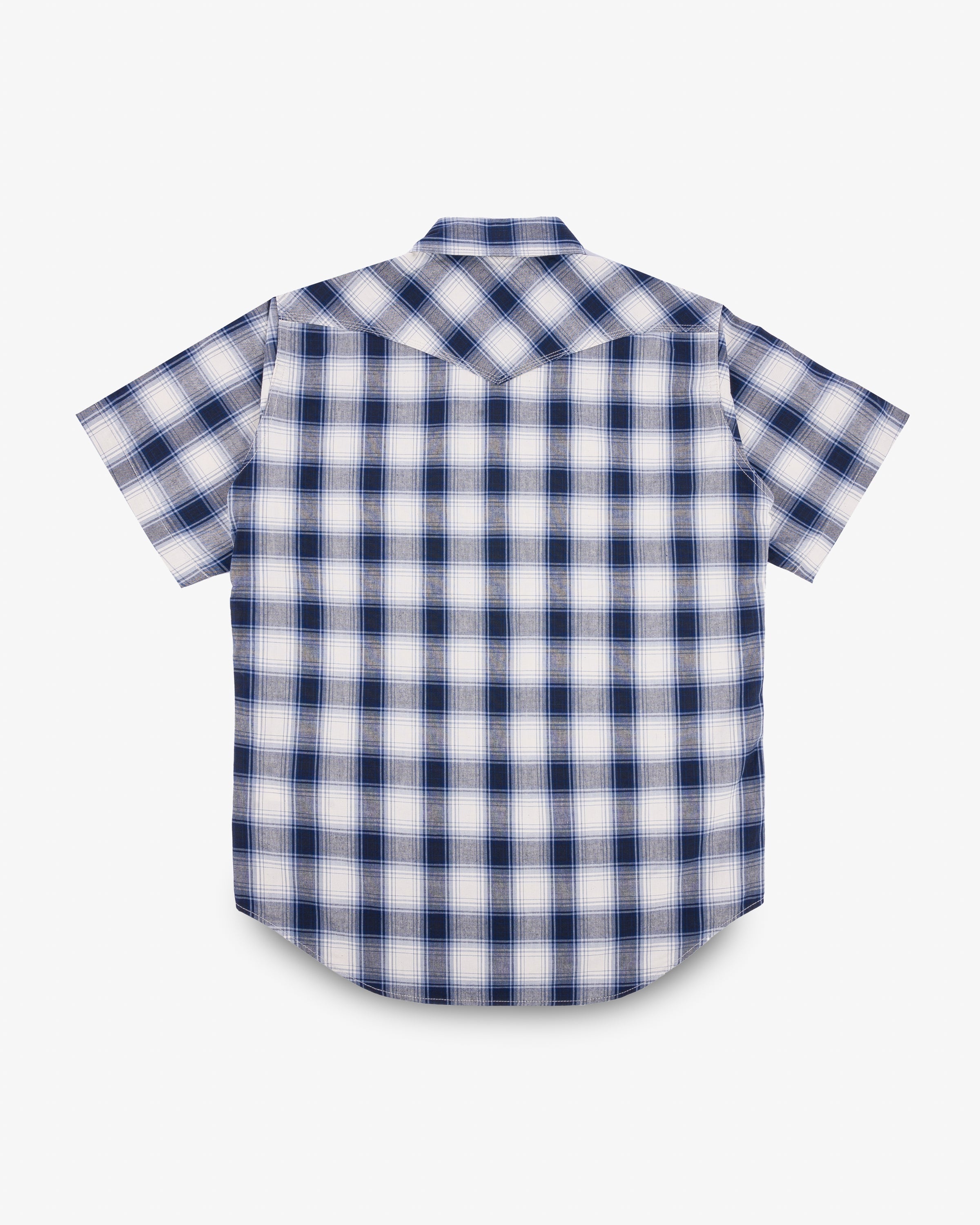 5OZ SELVEDGE SHORT SLEEVED MADRAS CHECK WESTERN SHIRT - BLUE - 5