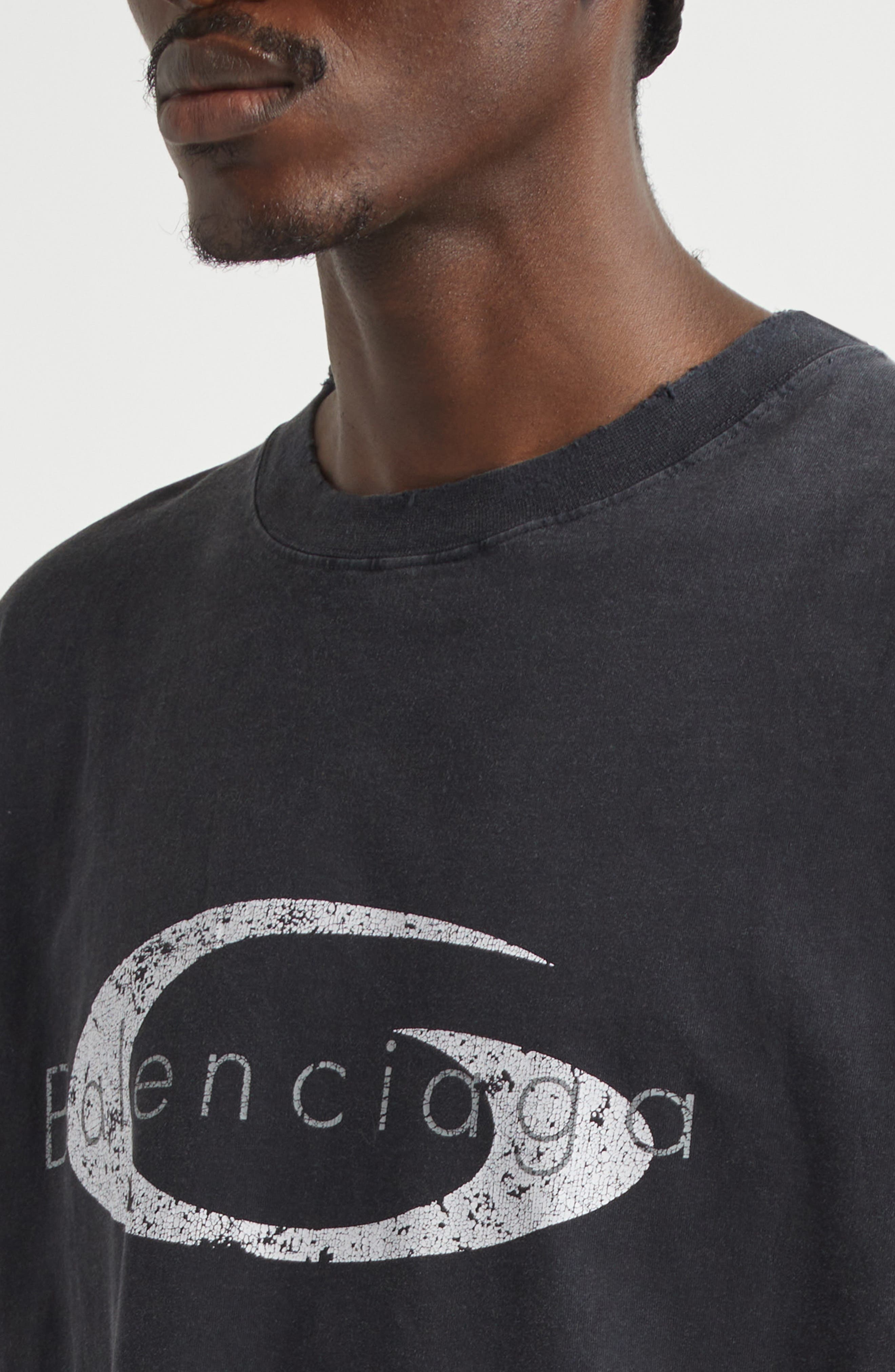 Balenciaga Loop Sports Icon Distressed Boxy Logo Graphic T-Shirt in 9374 Faded Washed Black at Nords - 4