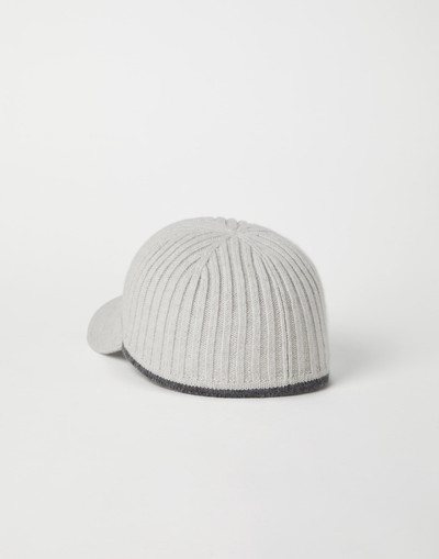 Brunello Cucinelli Virgin wool, cashmere and silk rib knit baseball cap with monili outlook