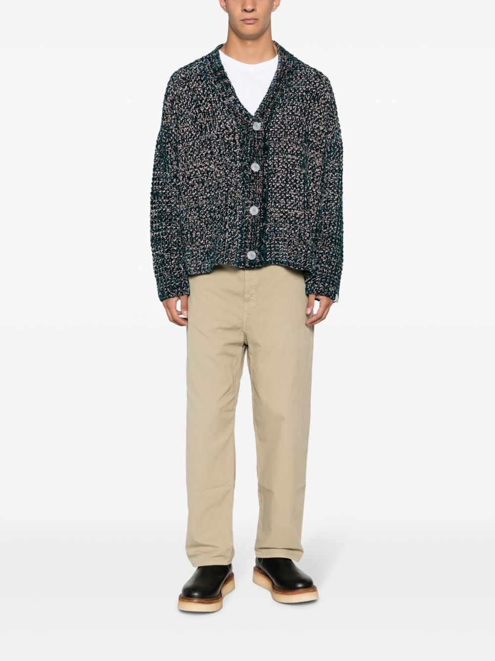 speckled-knit V-neck cardigan - 2