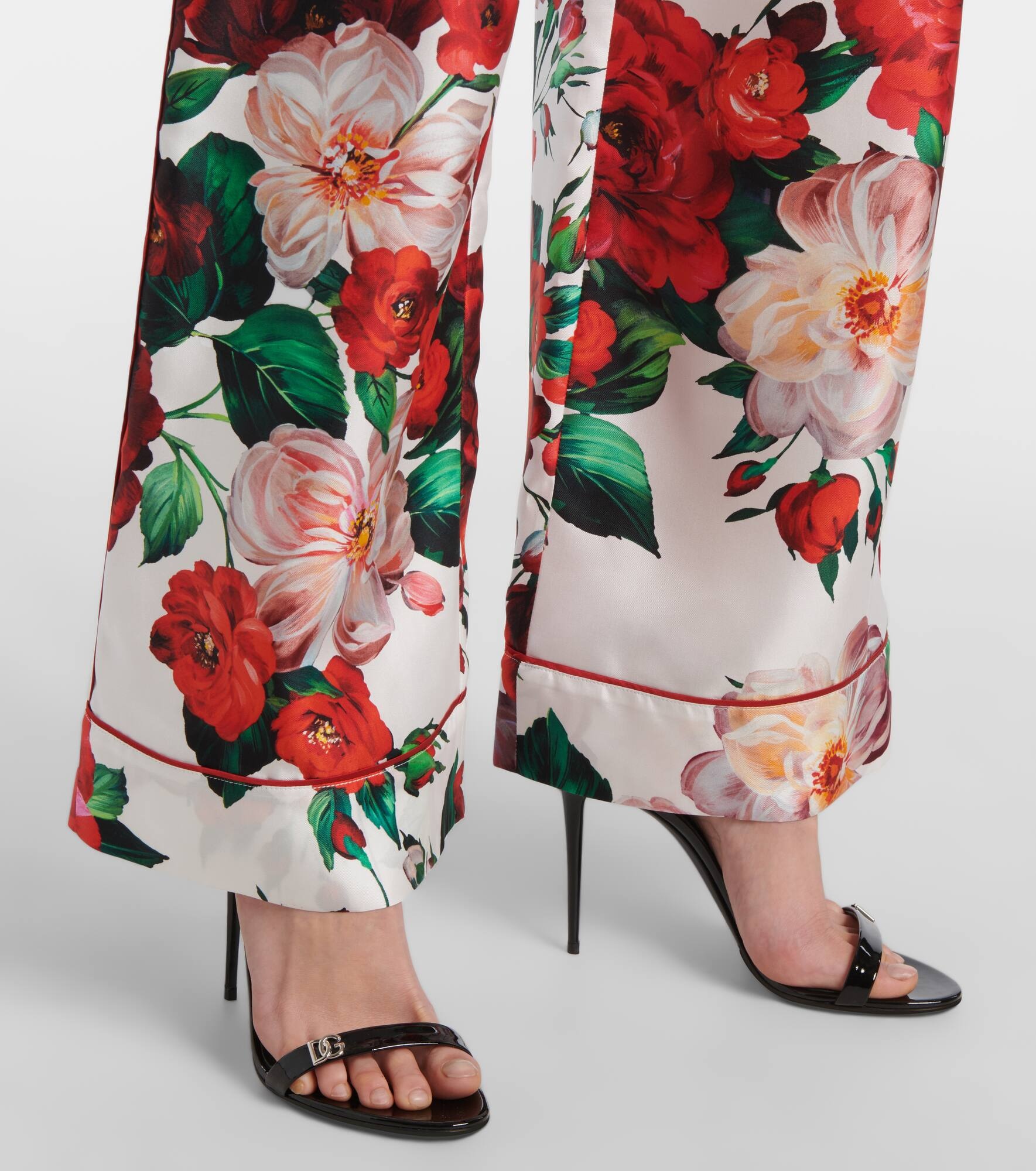 Floral silk satin wide-leg pants - 5