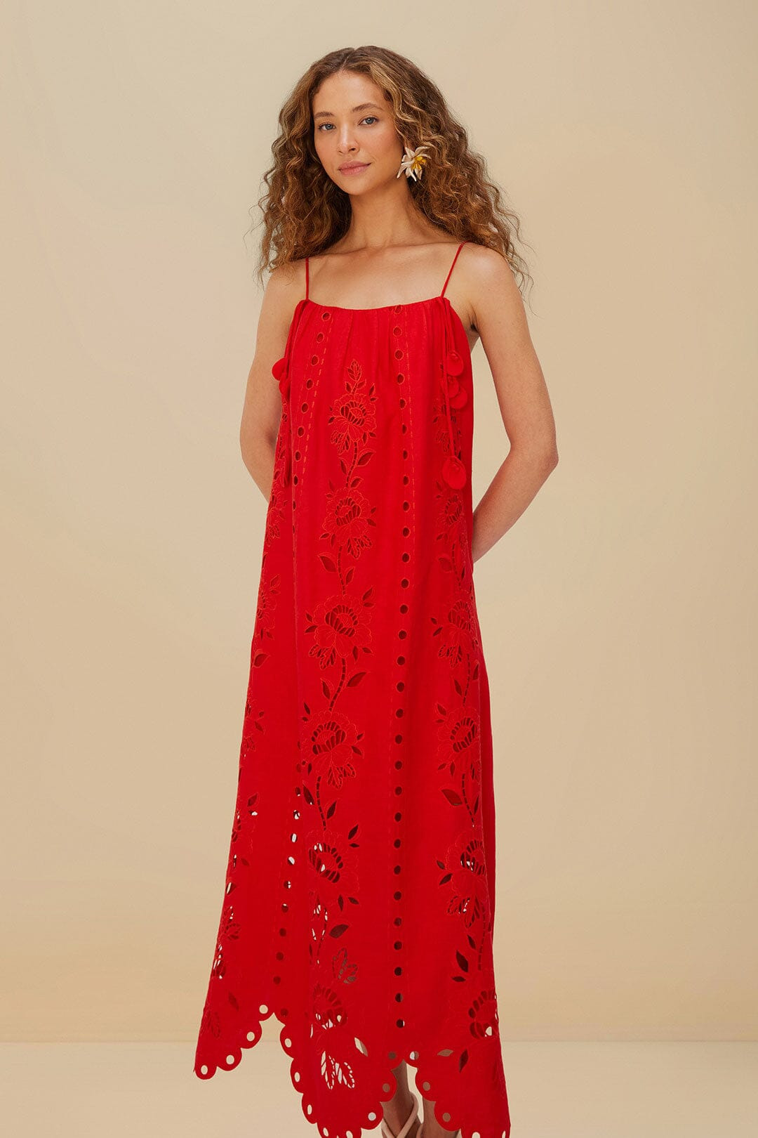 Red Flowers Richelieu Lenzing™ Ecovero™ Euroflax™ Maxi Dress - 3