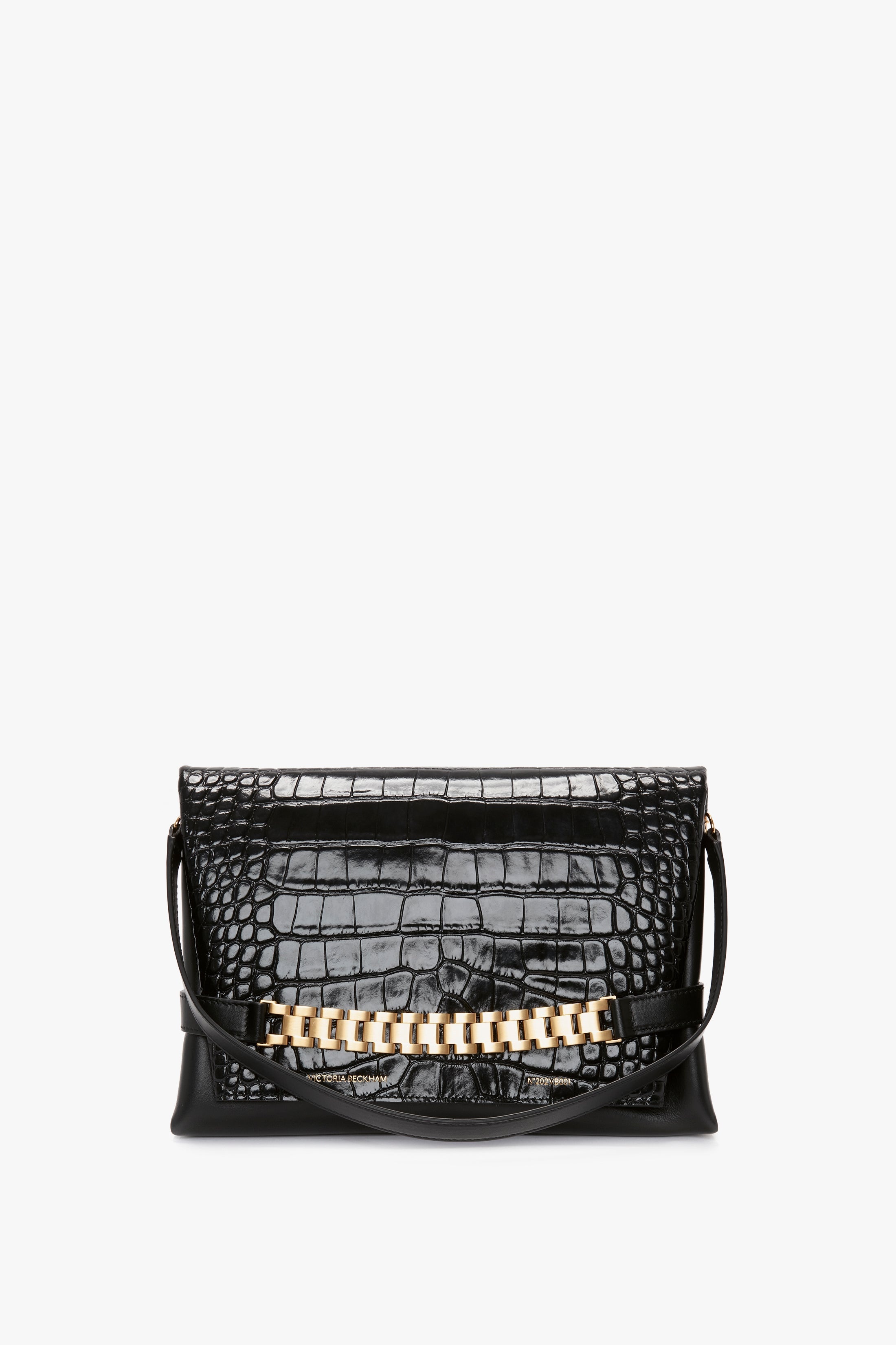 Chain Pouch With Strap In Black Croc-Effect Leather - 2