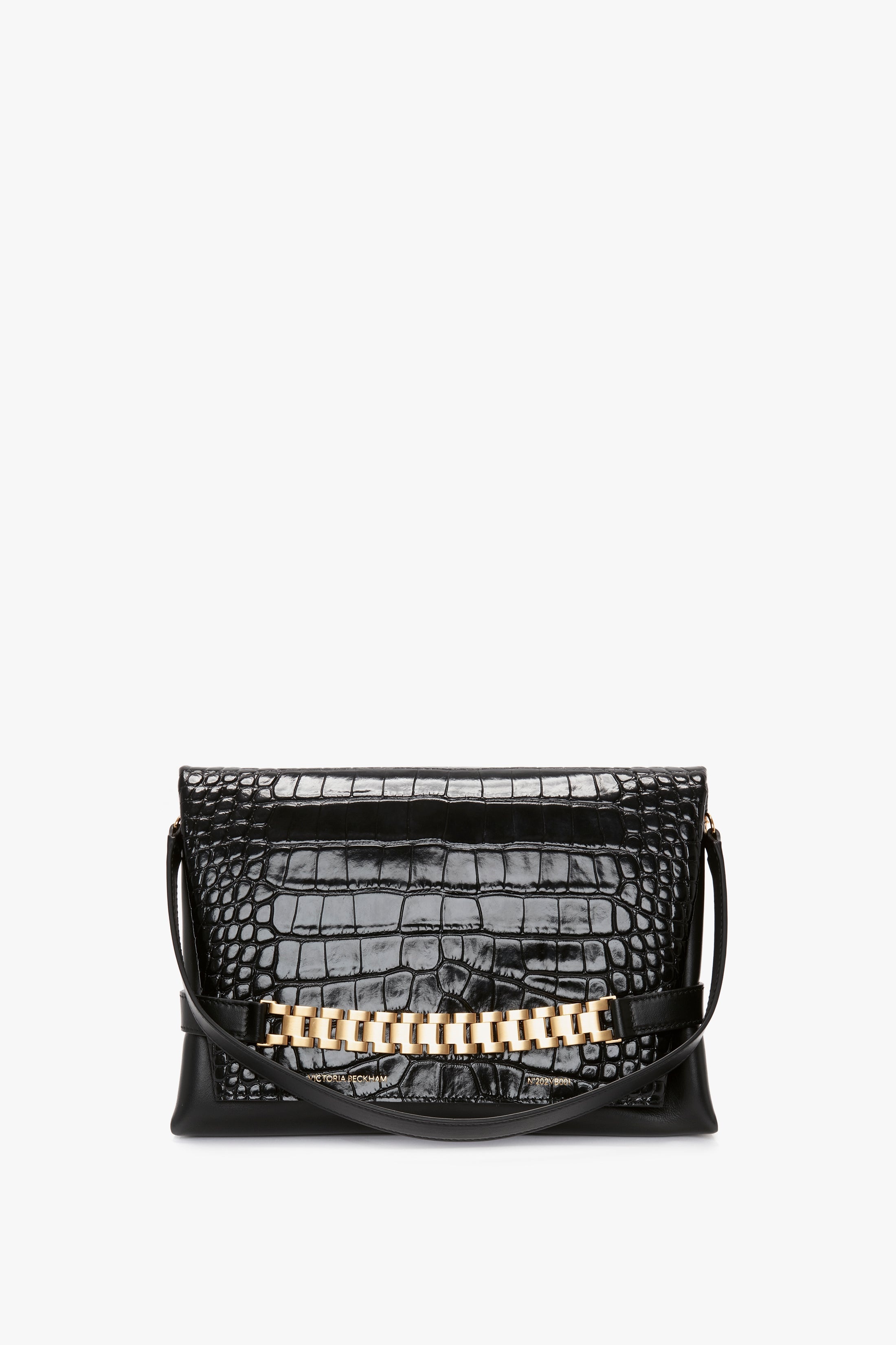 Victoria Beckham Chain Pouch With Strap In Black Croc-Effect
