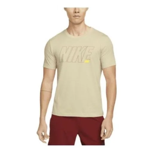 Men's Nike Solid Color Alphabet Quick Dry Breathable Training Sports Short Sleeve Yellow T-Shirt DM6 - 1