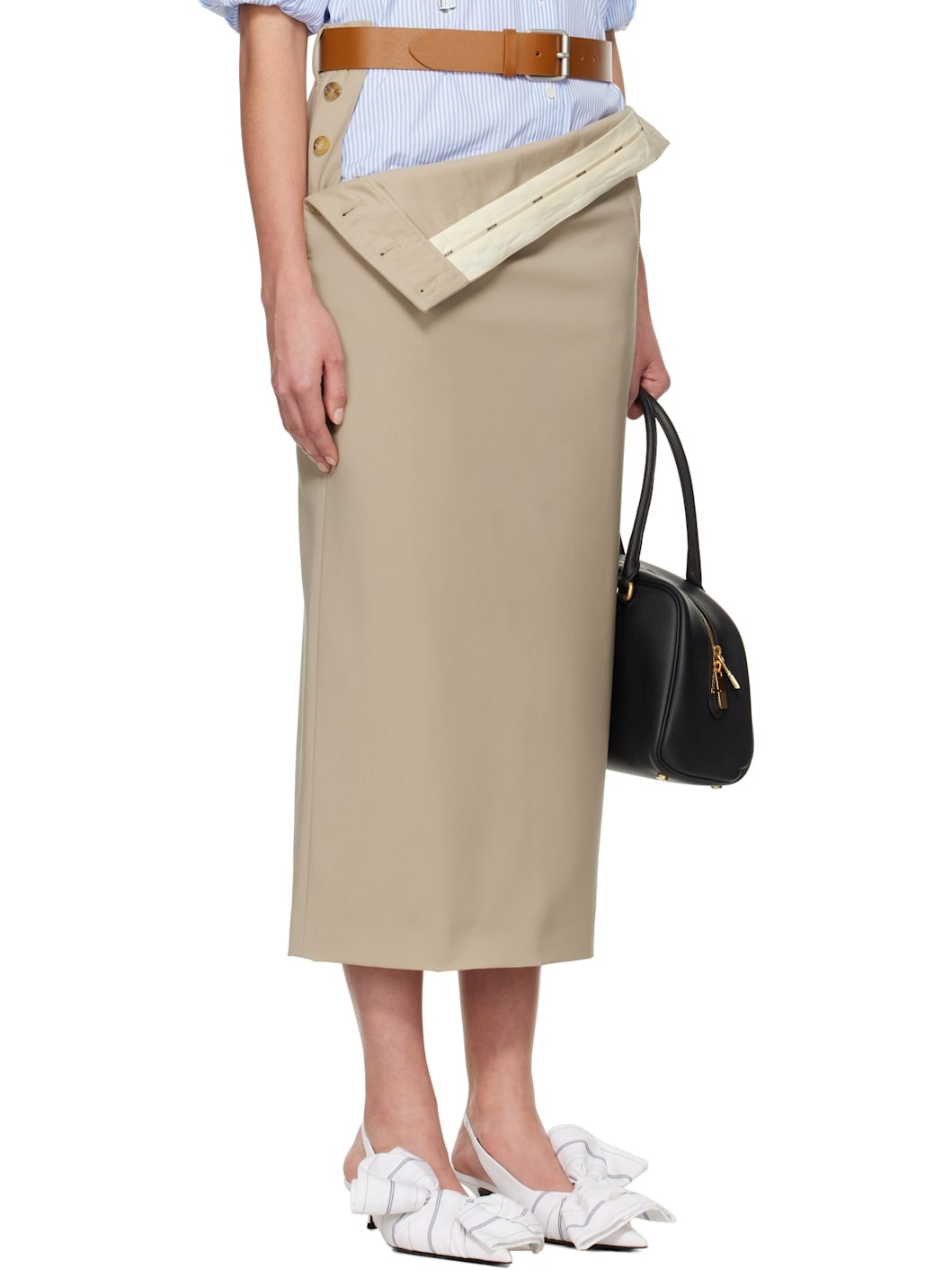 Beige Tailored Twist Midi Skirt - 2