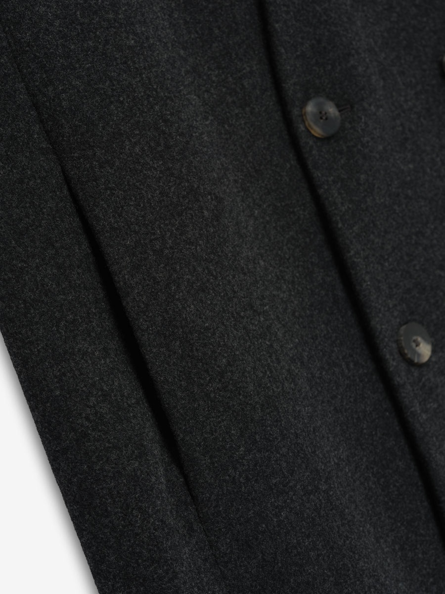 Wool Flannel Long Relaxed Lapelless Blazer - 3