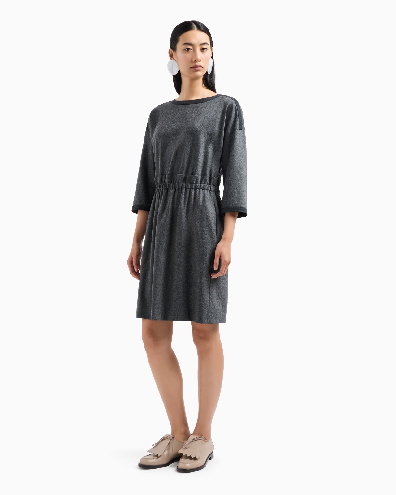 Icon mélange wool flannel dress with gathering at the waist - 2