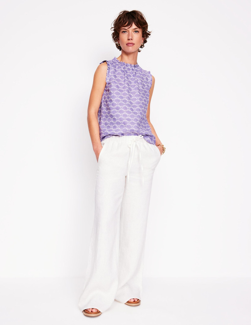 Sophie Ruffle Linen Top-Purple, Deco Palm 3