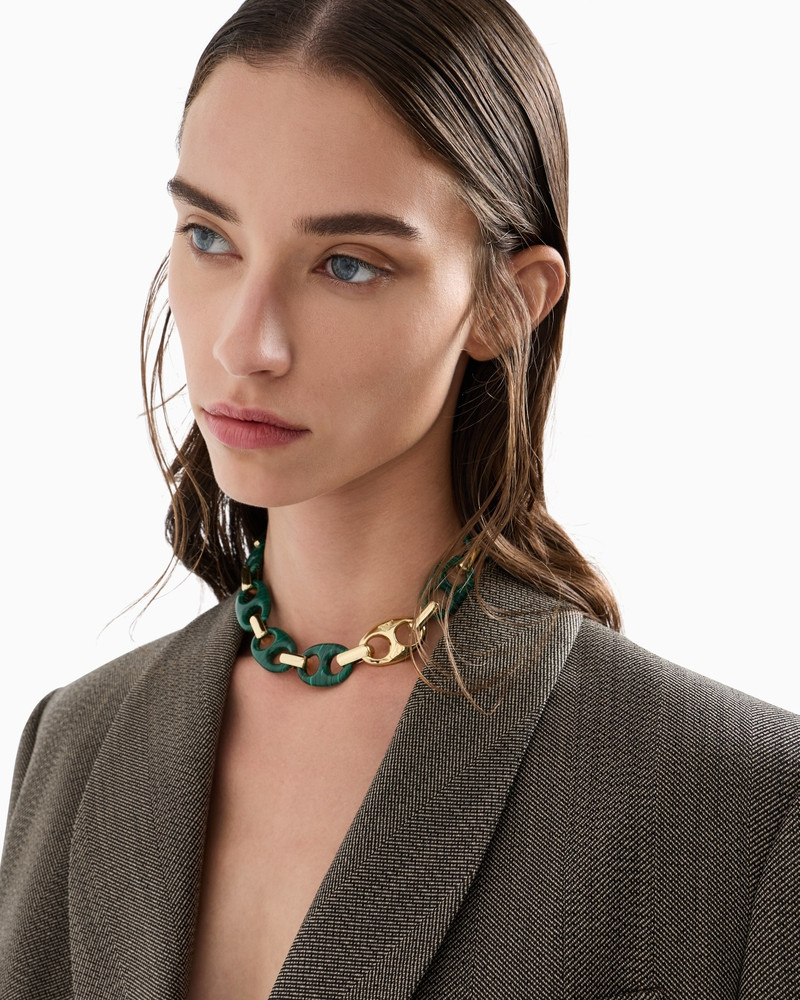 EMPORIO ARMANI GREEN RECONSTITUTED MALACHITE CHAIN NECKLACE outlook