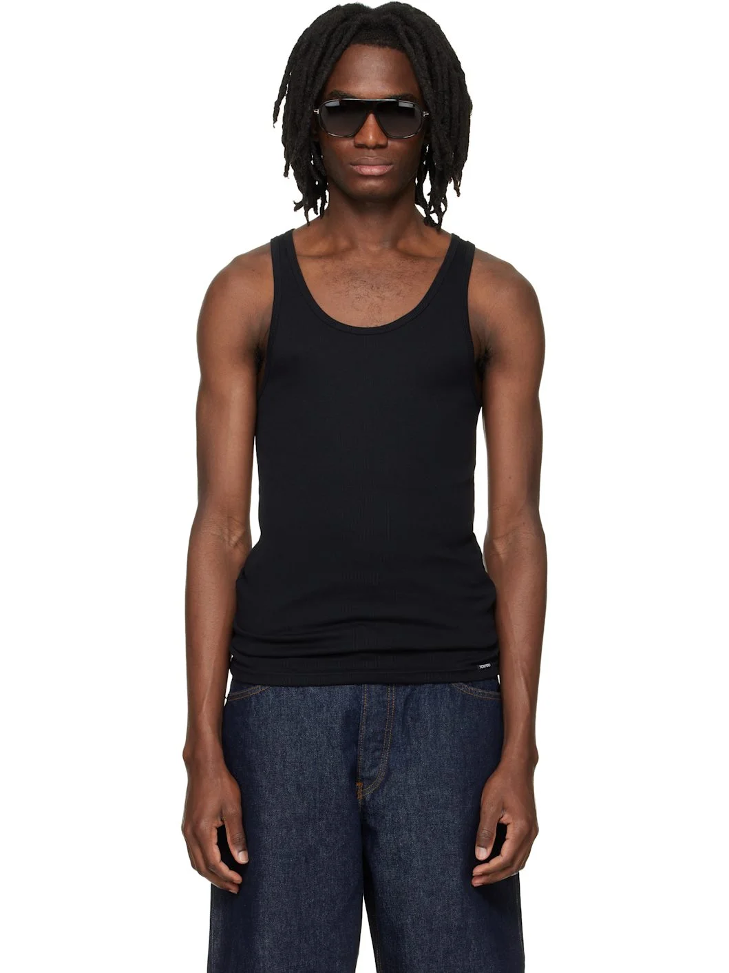 Black Cotton Modal Rib Tank Top - 1