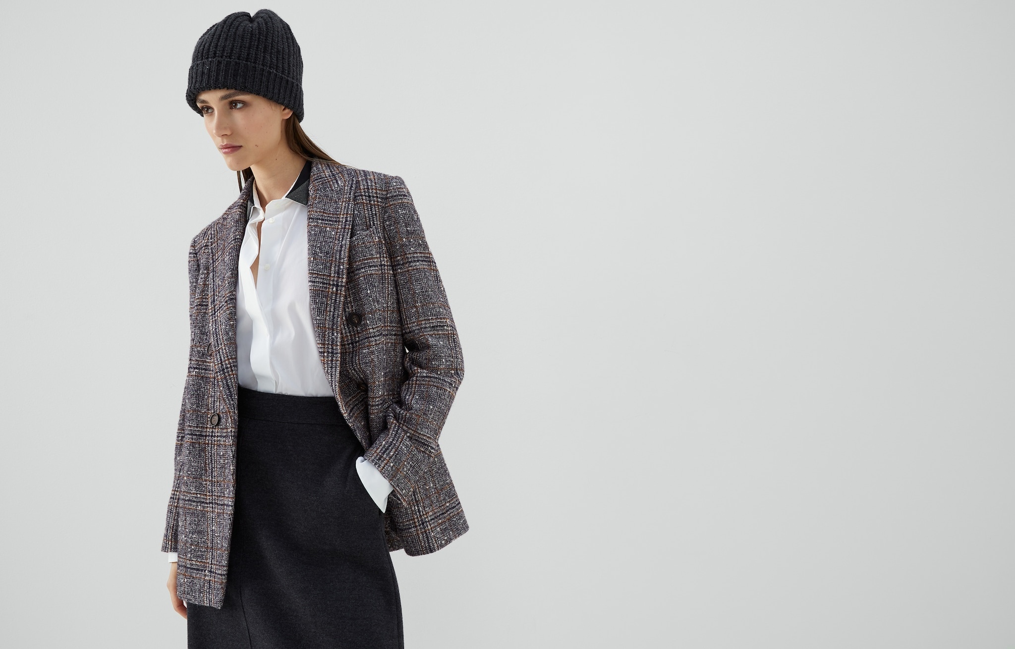 Wool and alpaca Prince of Wales blazer with monili - 6