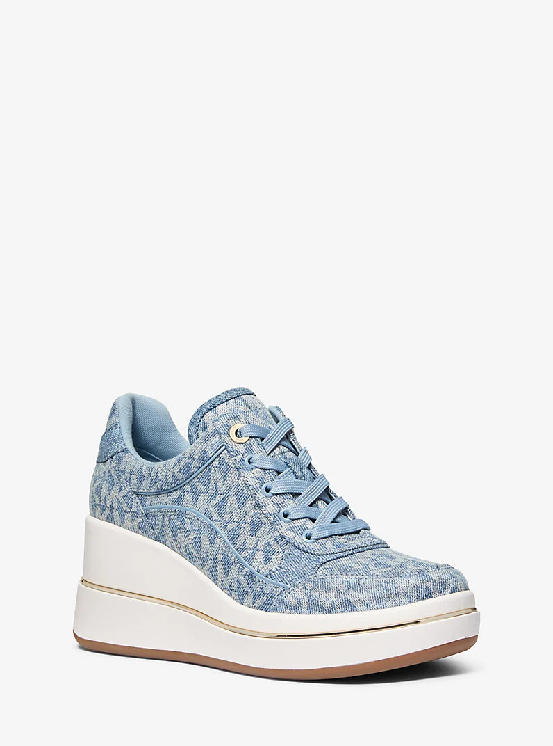 Emmy Signature Logo Print Denim Wedge Trainer - 1