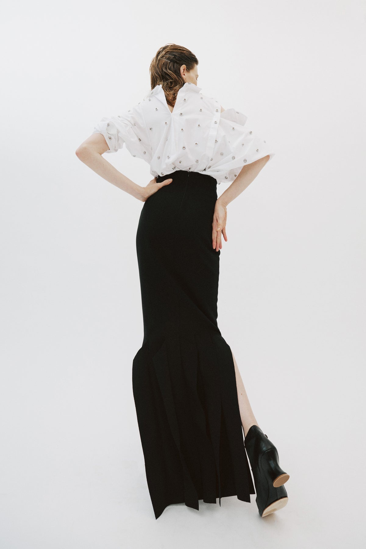 STUDDED DOUBLE COLLAR SHIRT WHITE - 16